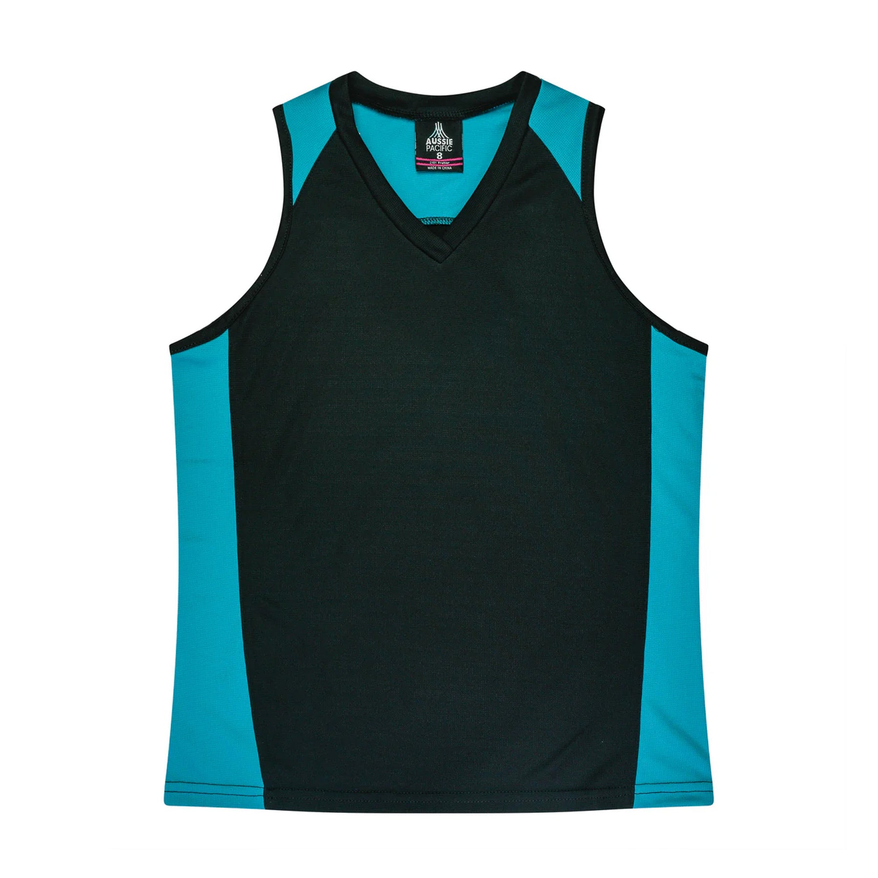 aussie pacific premier ladies singlets in black teal