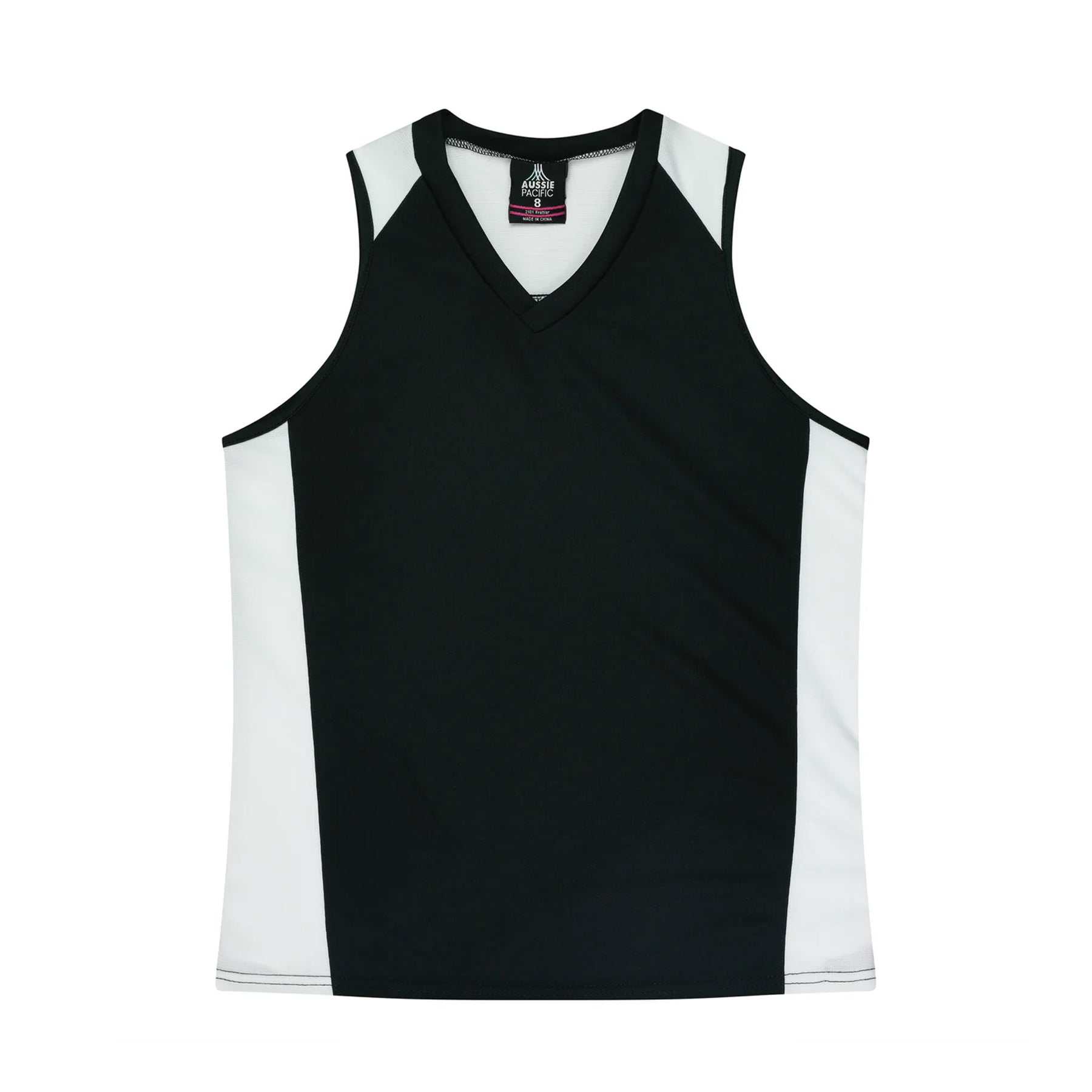 aussie pacific premier ladies singlets in black white