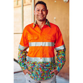 trademutt bonza orange day night hi vis button work shirt