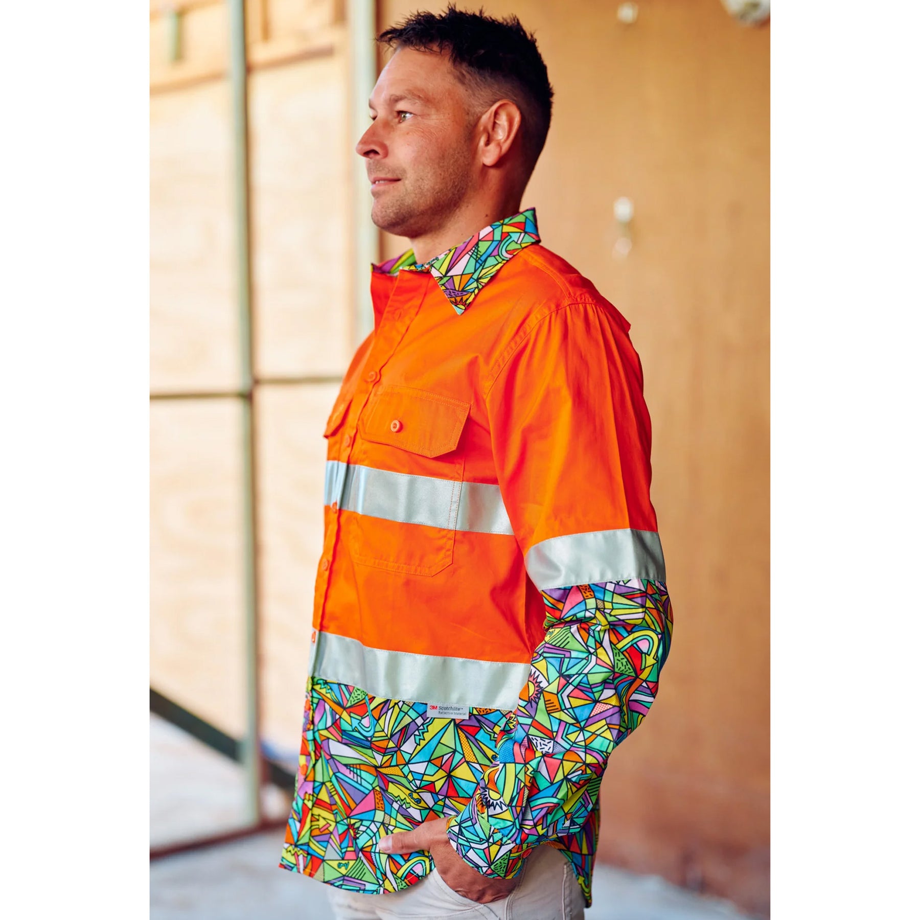 trademutt bonza orange day night hi vis button work shirt