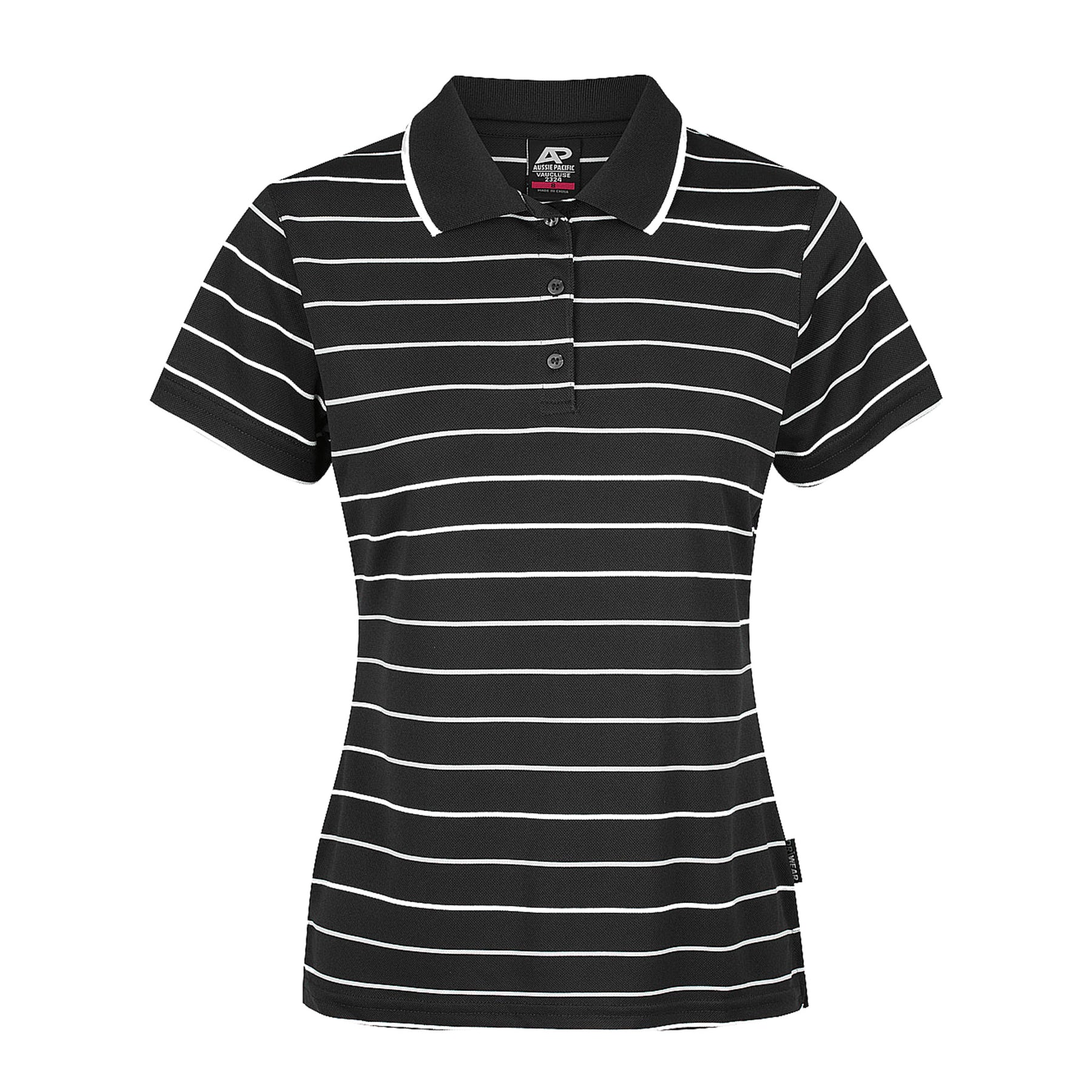 aussie pacific vaucluse ladies polo in black white