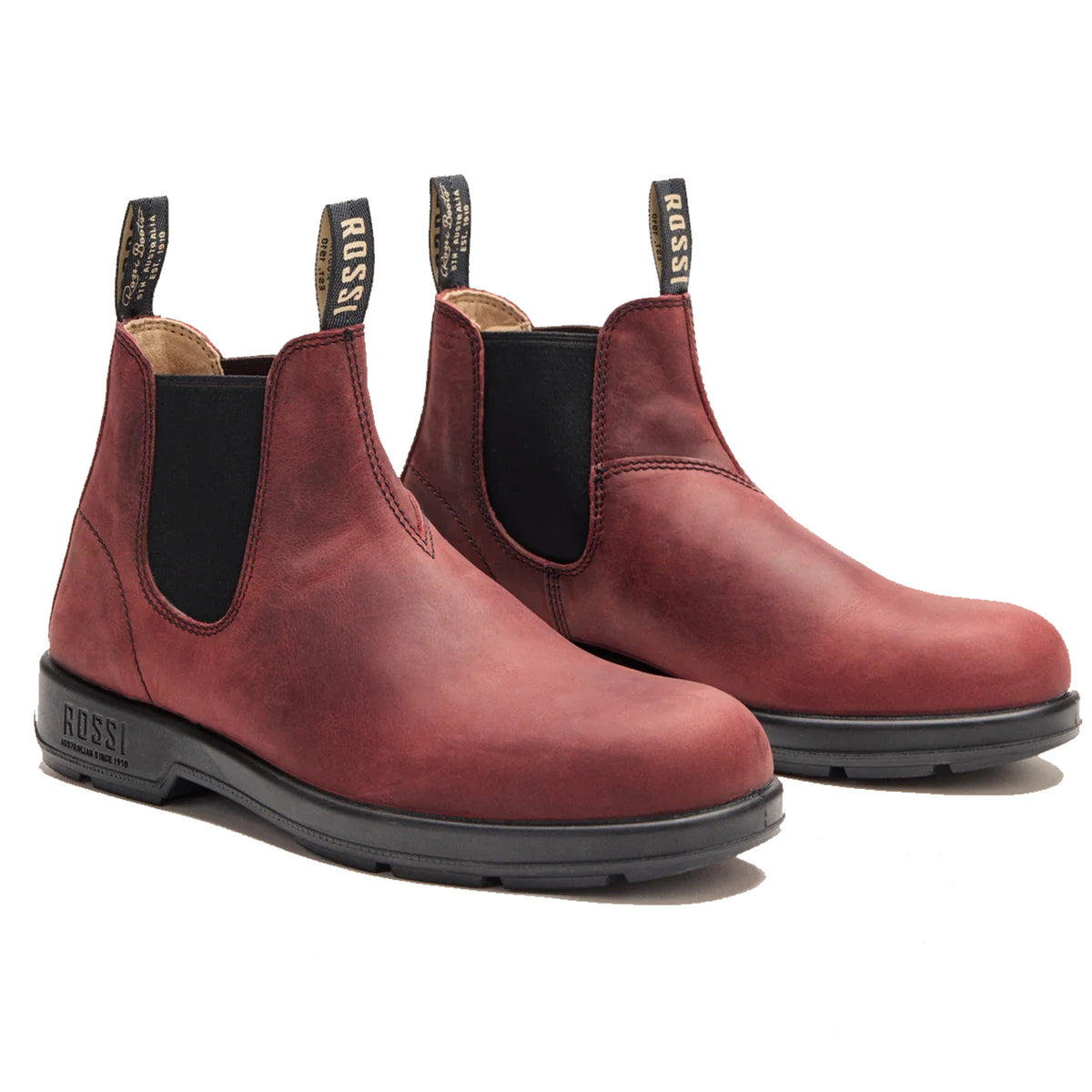 rossi spinifex elastic side boot in cherry