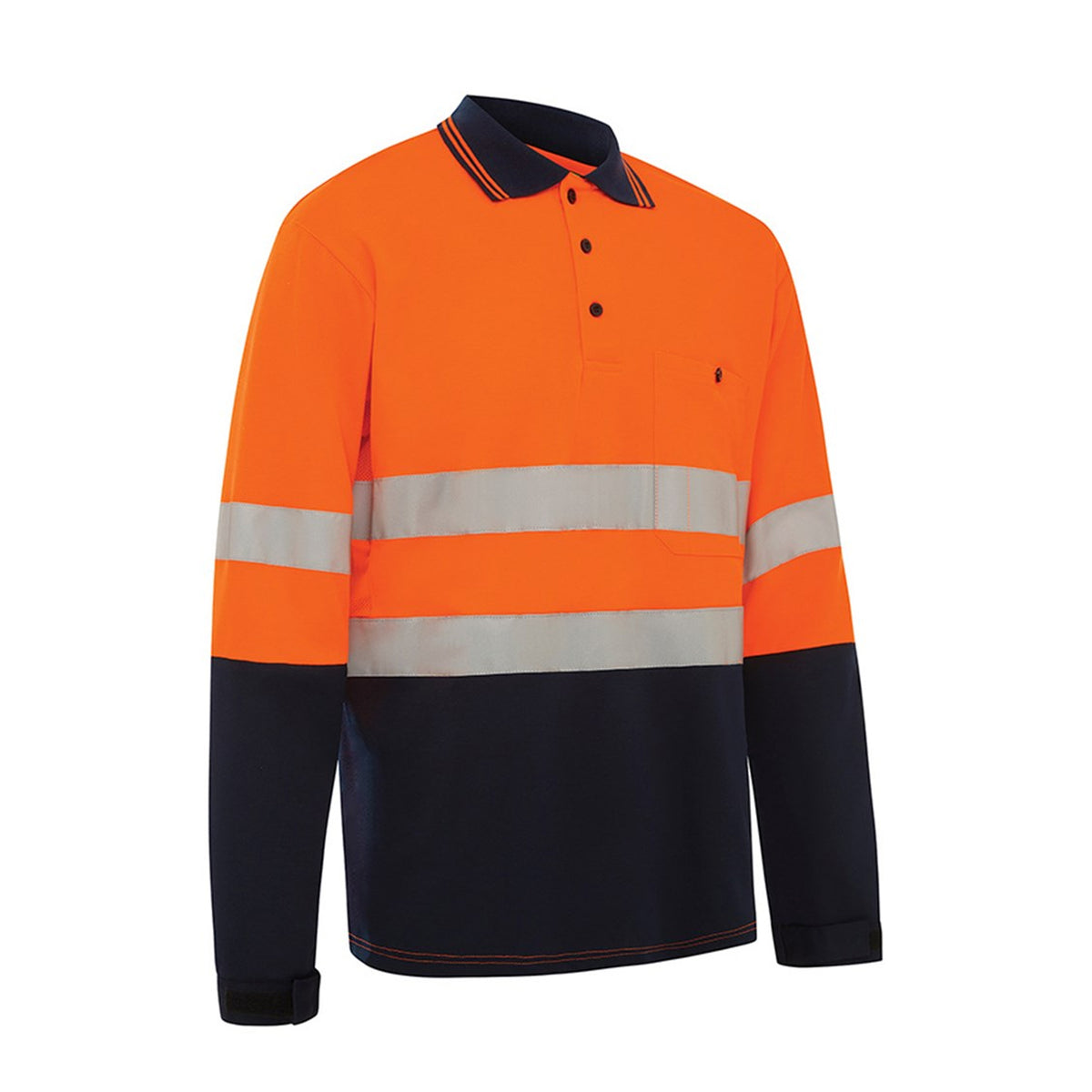 paramounty safety products kevlar cut protection long sleeve taped polo shirt in orange navy