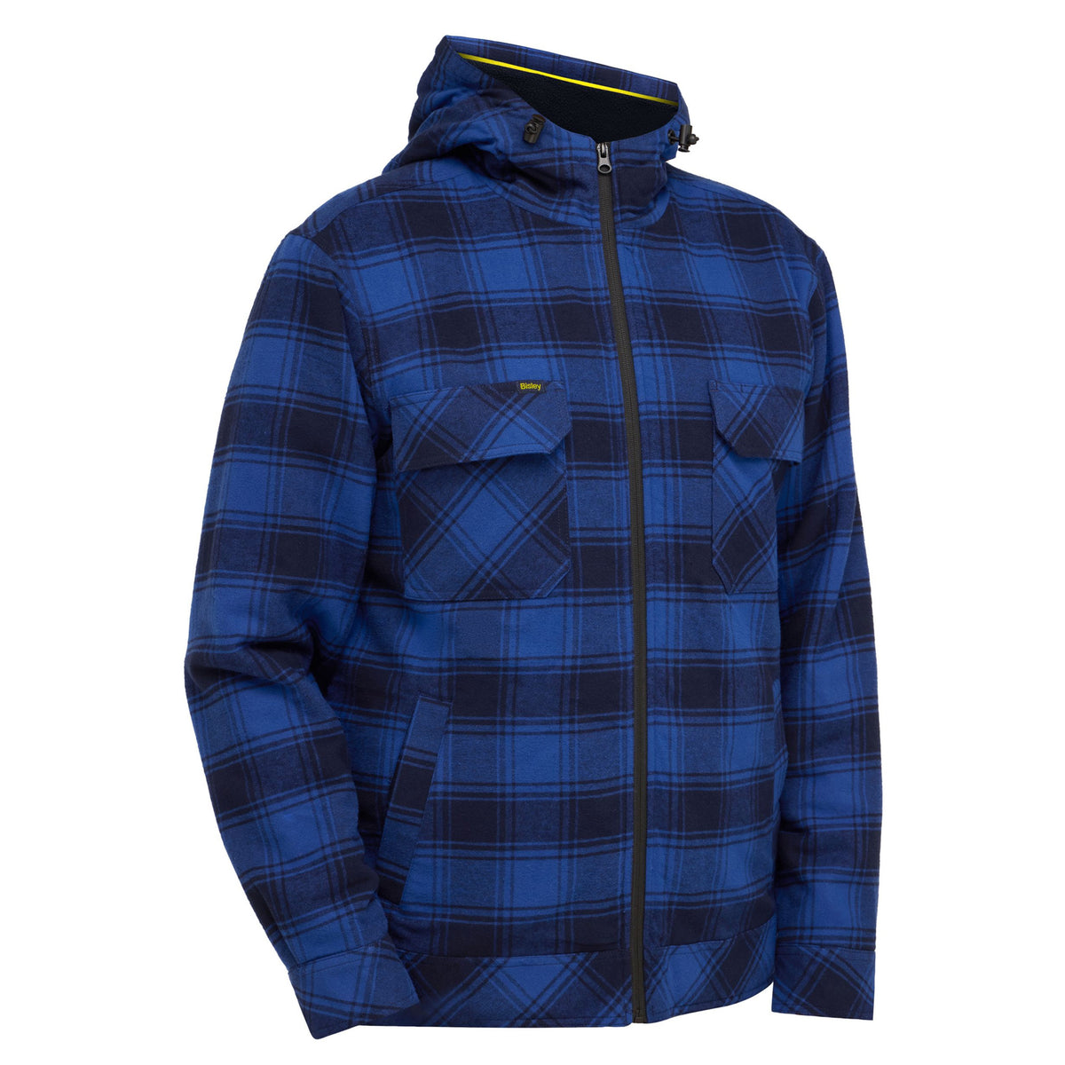 bisley zip hoodie with sherpa lining in blue check