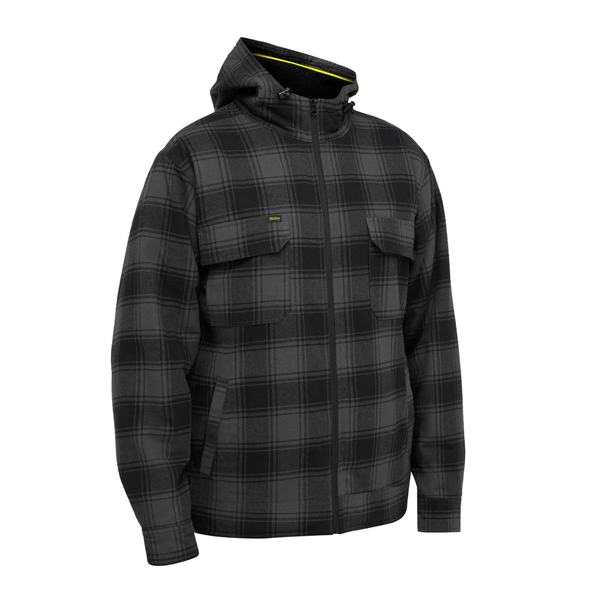 bisley zip hoodie with sherpa lining in charcoal check