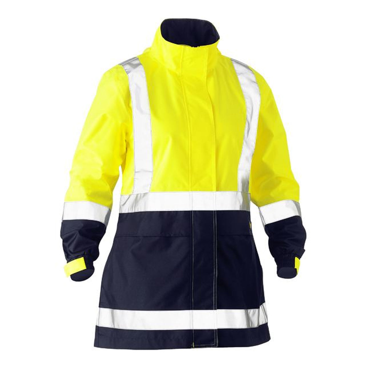 bisley womens h taped two tone hi vis rain jacket in yellow navy
