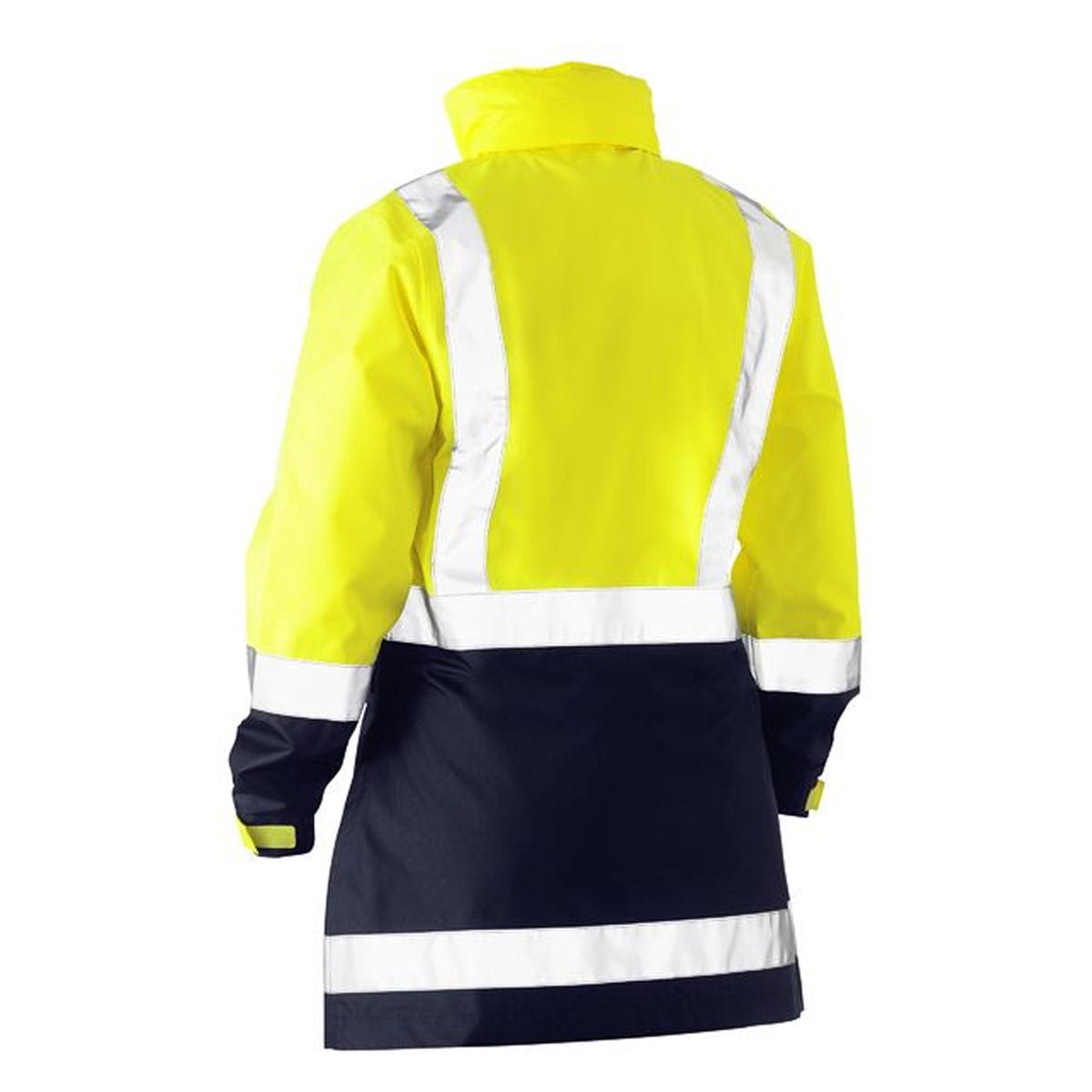 bisley womens h taped two tone hi vis rain jacket in yellow navy