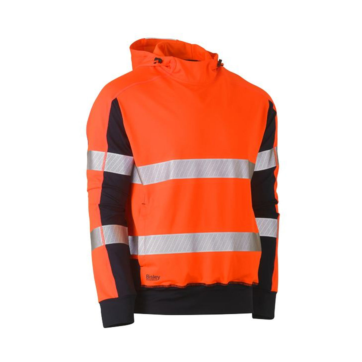BISLEY TAPED TWO TONE HI VIS CONTRAST 4 WAY STRETCHY HOODIE IN ORANGE NAVY