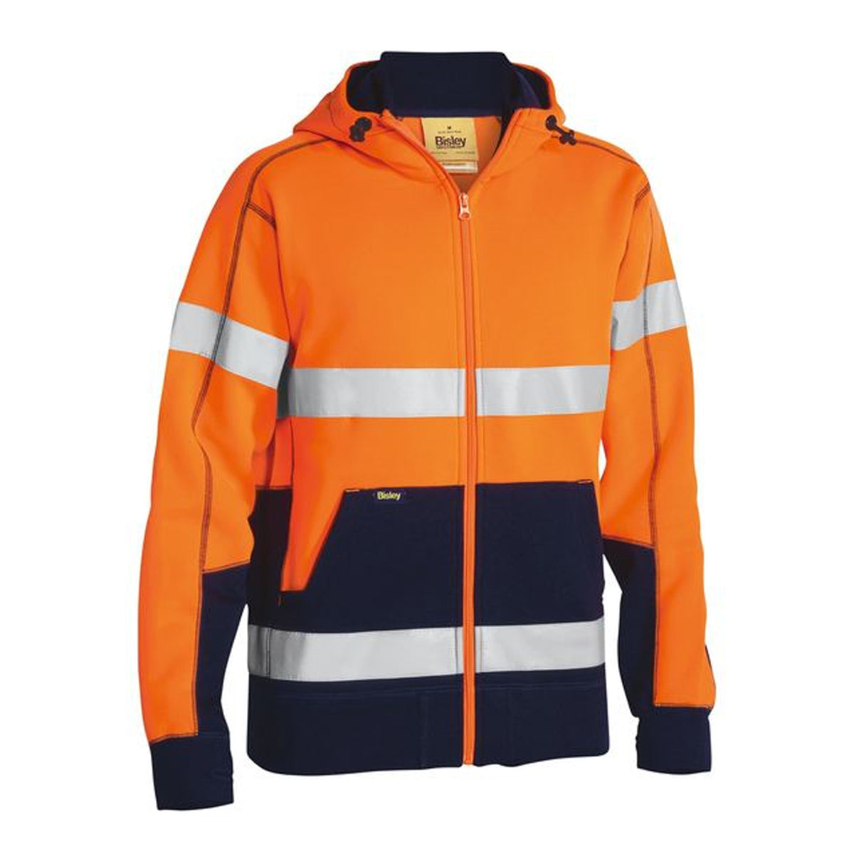 bisley taped hi vis fleece hoodie in orange navy