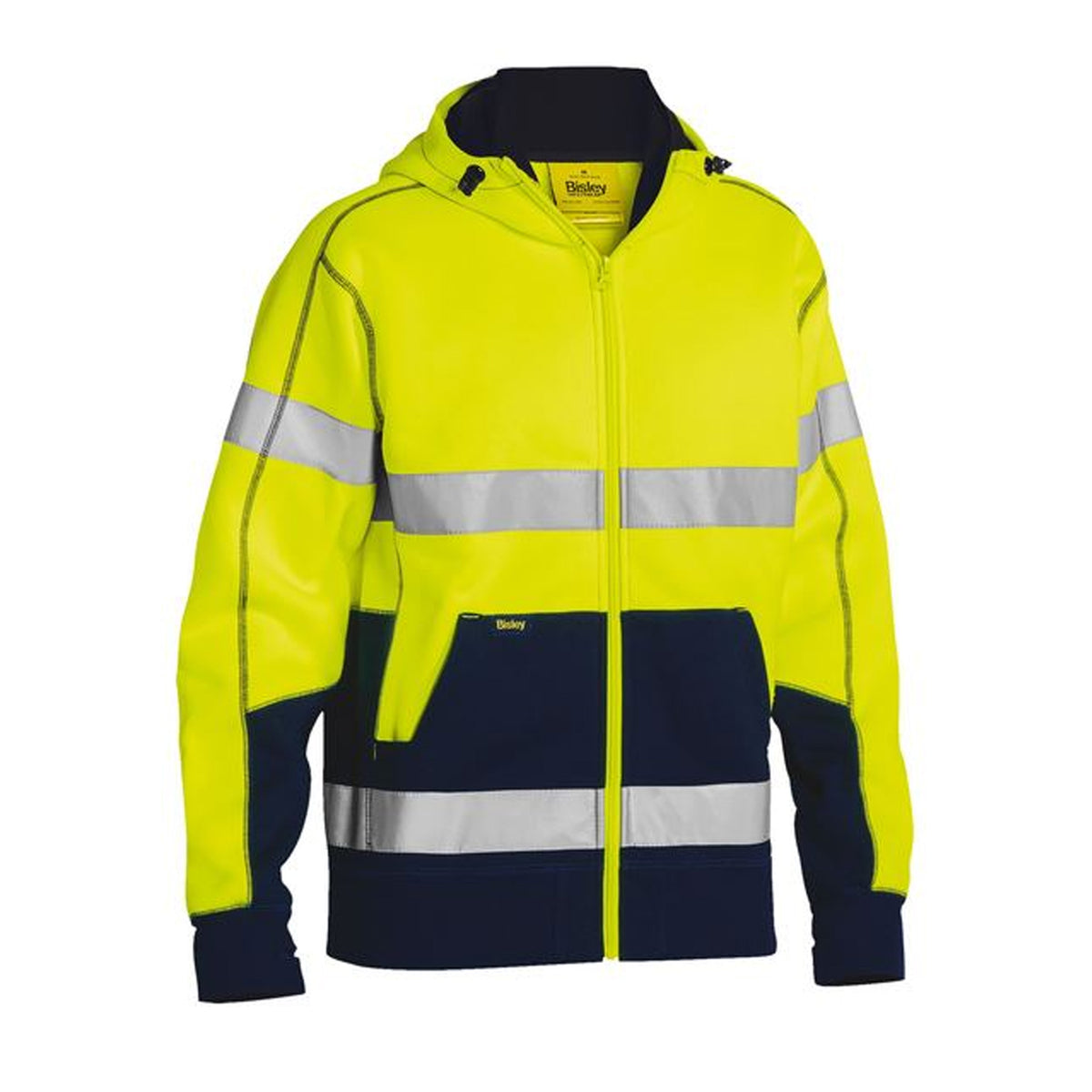 bisley taped hi vis fleece hoodie in yellow navy