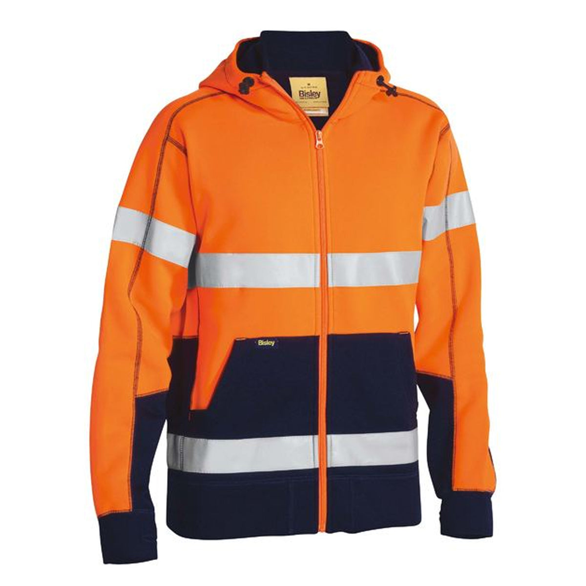 bisley taped hi vis fleece hoodie with sherpa lining in orange navy