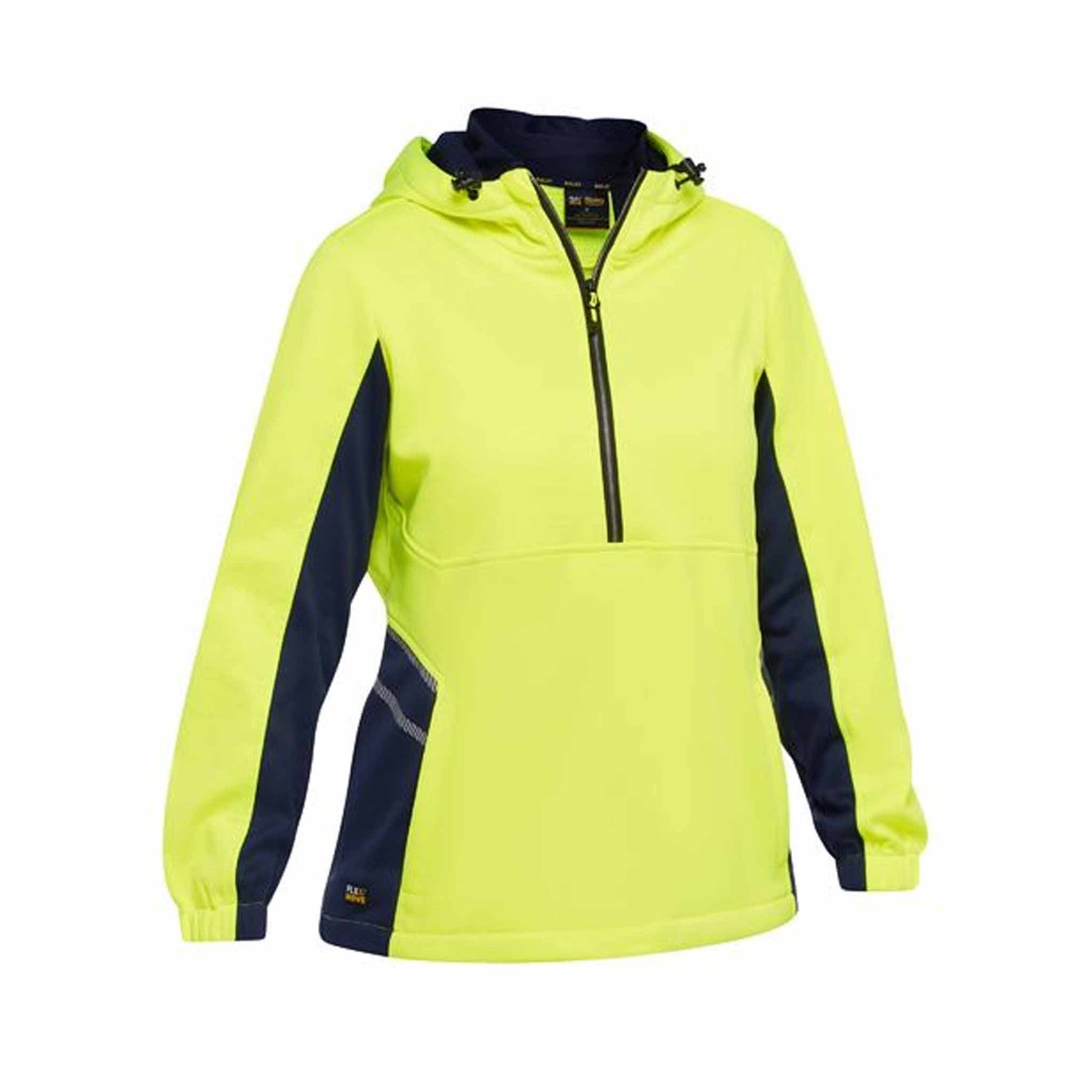 bisley womens hi vis liquid repellent fleece hoodie in yellow navy