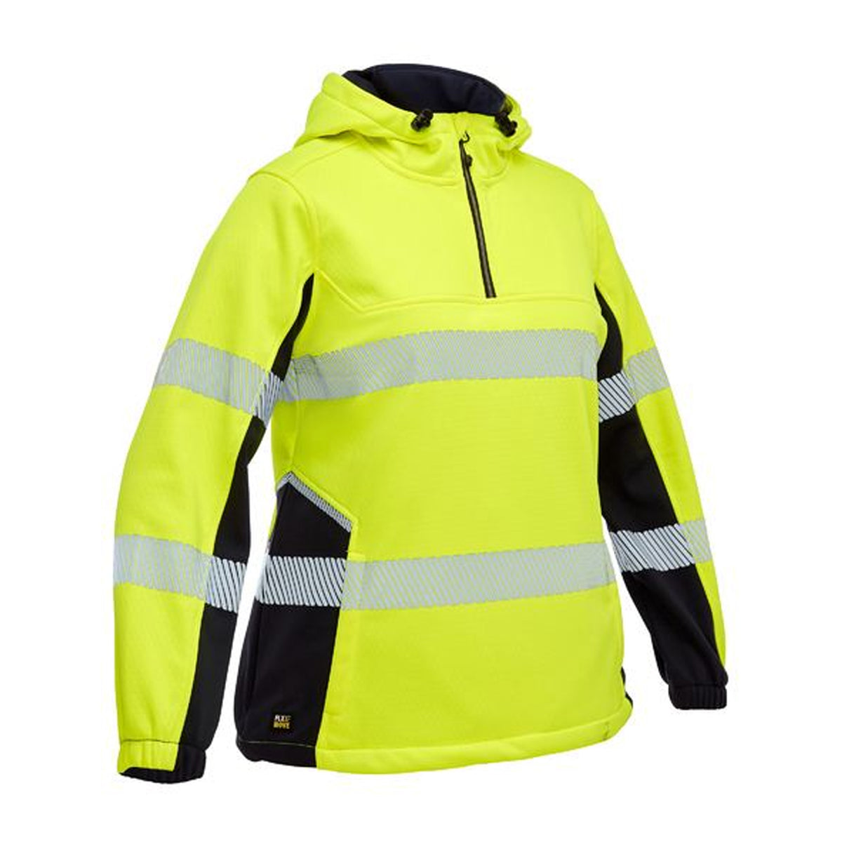 bisley womens flx and move hi vis taped liquid repellent fleece hoodie in yellow navy