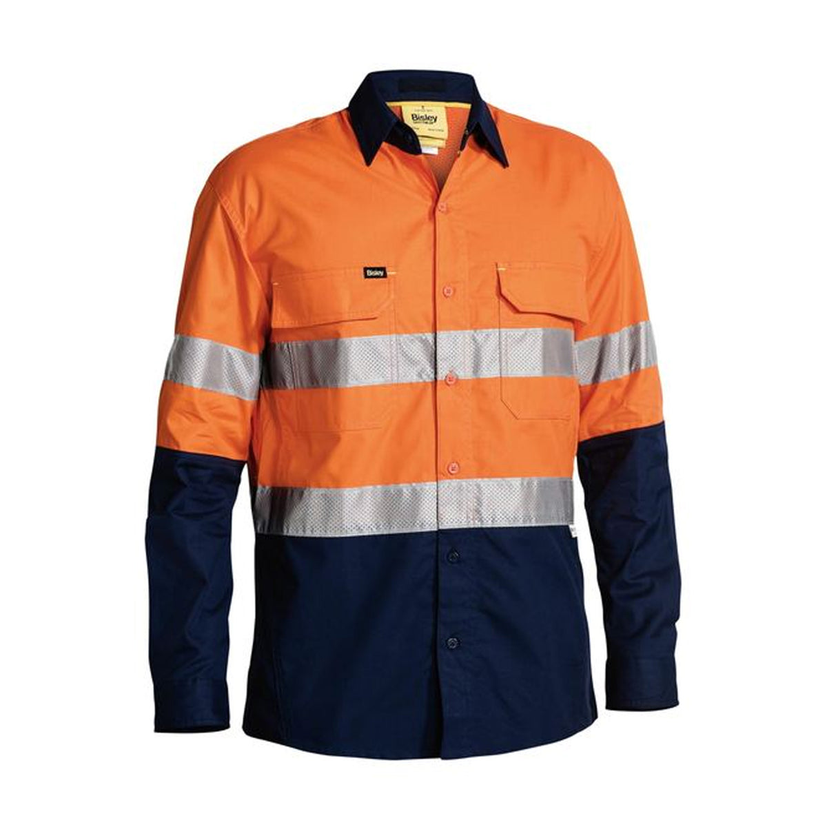 BISLEY X AIRFLOW TAPED HI VIS RIPSTOP SHIRT IN ORANGE NAVY
