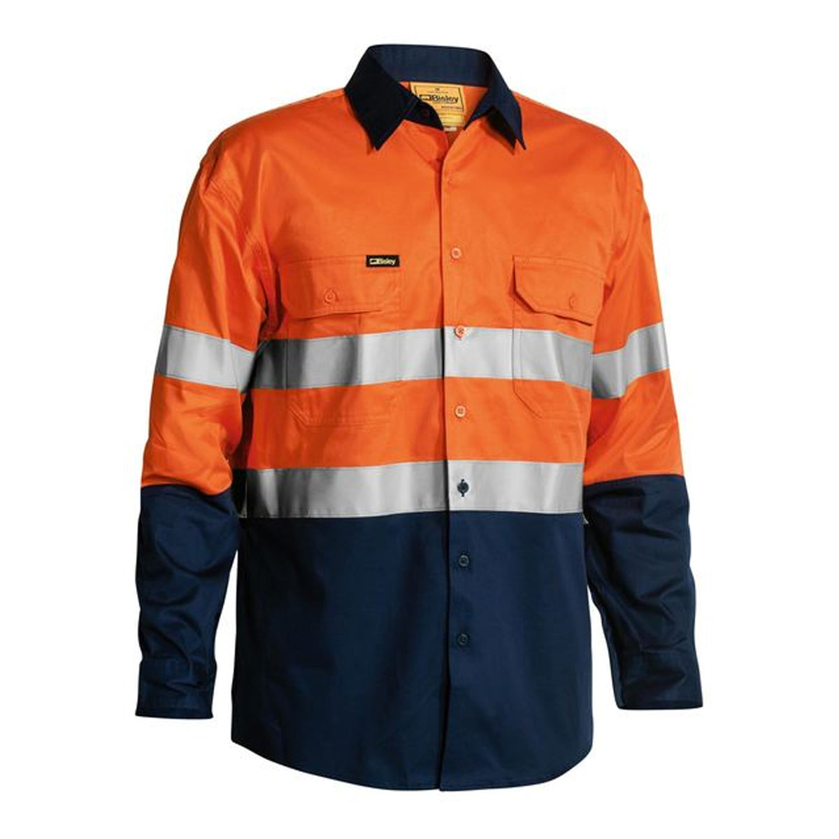 bisley taped hi vis cool lightweight shirt in orange navy