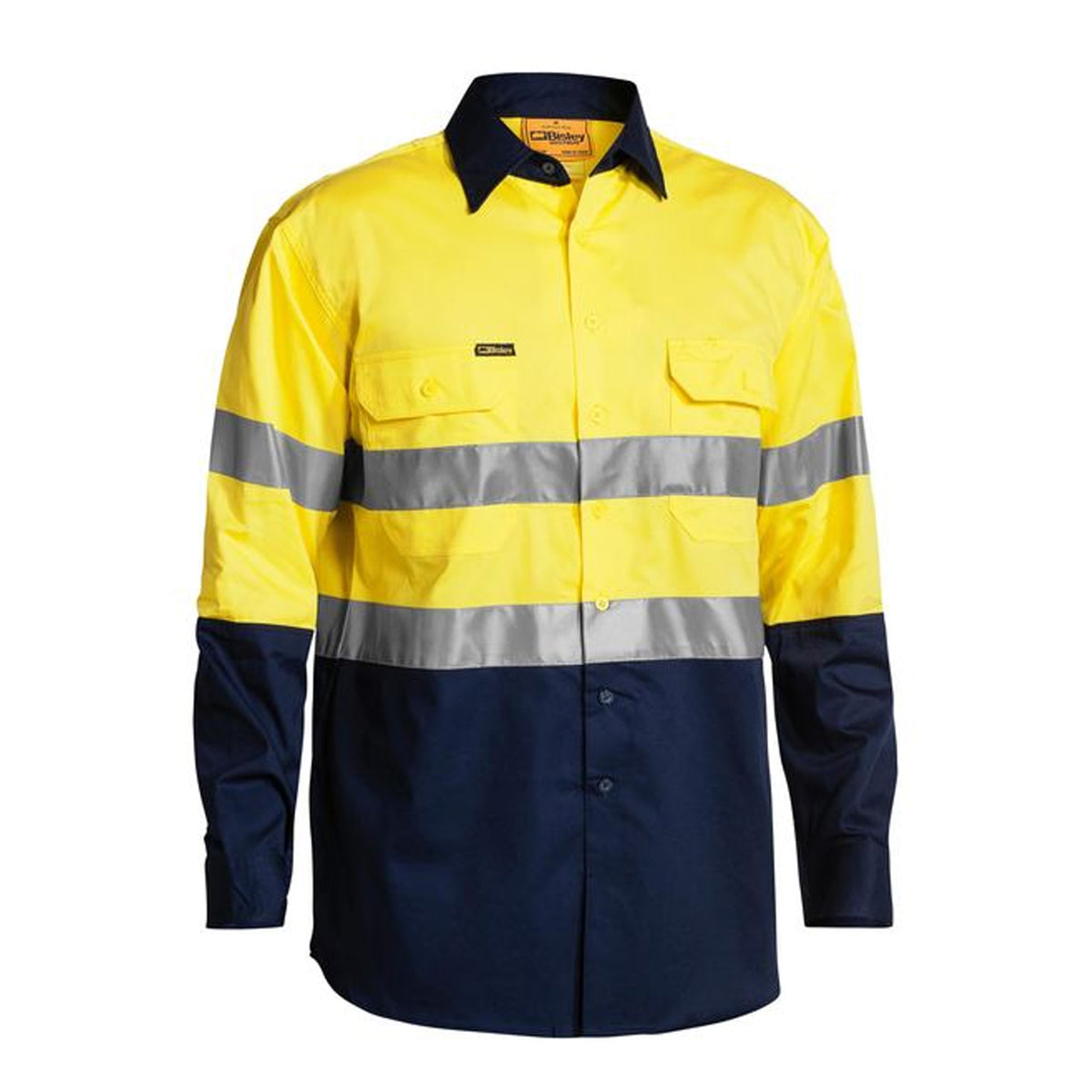 bisley taped hi vis cool lightweight shirt in yellow navy