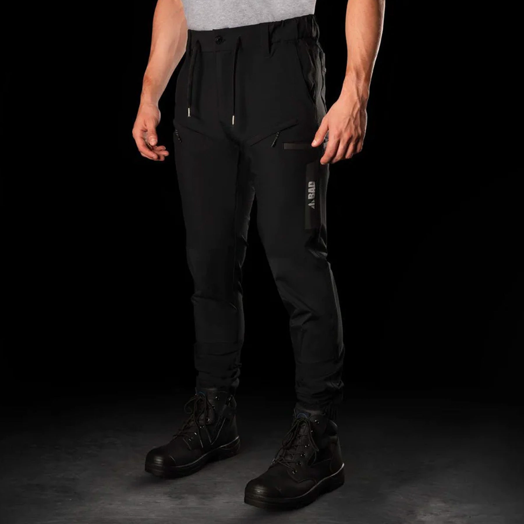 bad workwear next waterproof elastic waist cuffed work pants in black