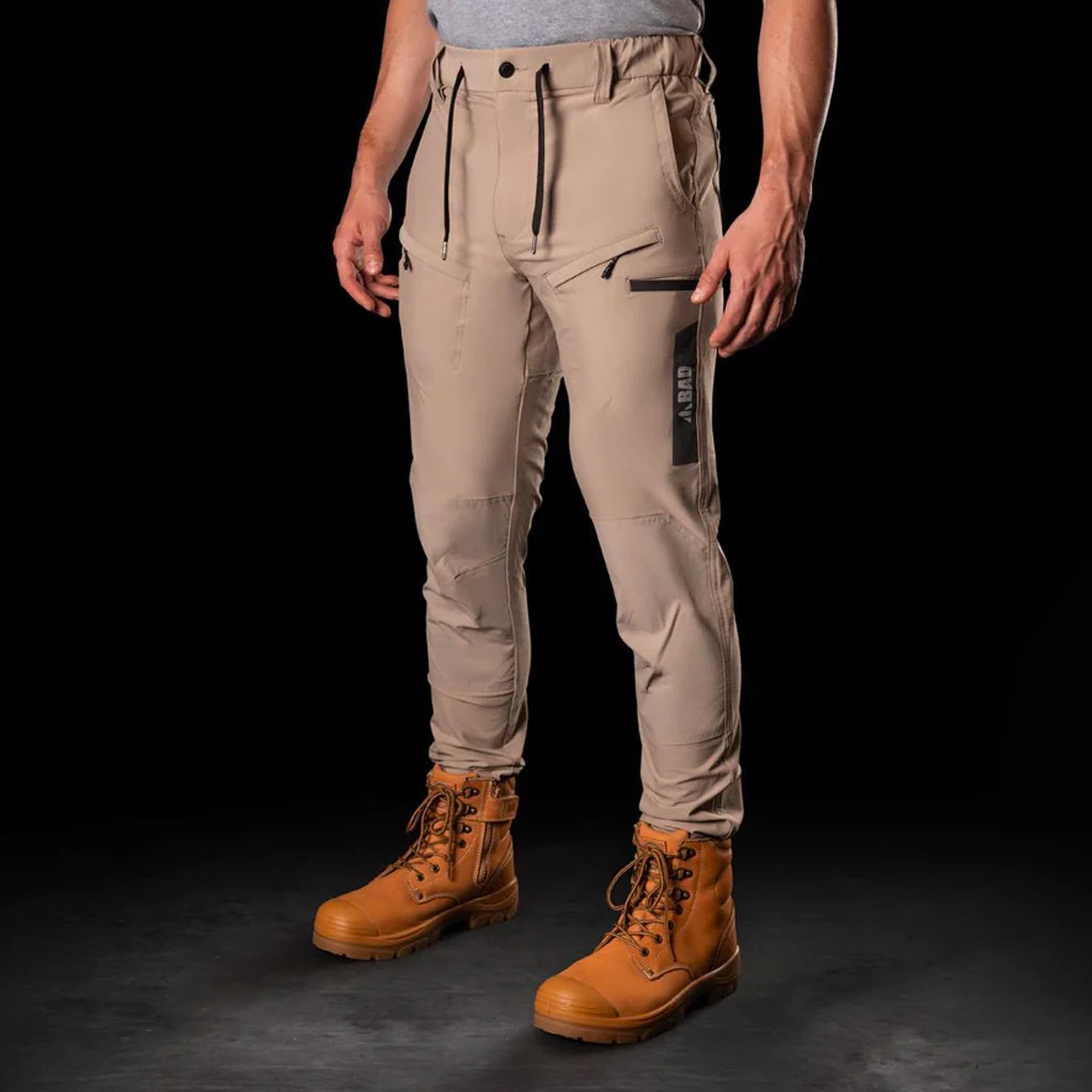 bad workwear next waterproof elastic waist cuffed work pants in khaki