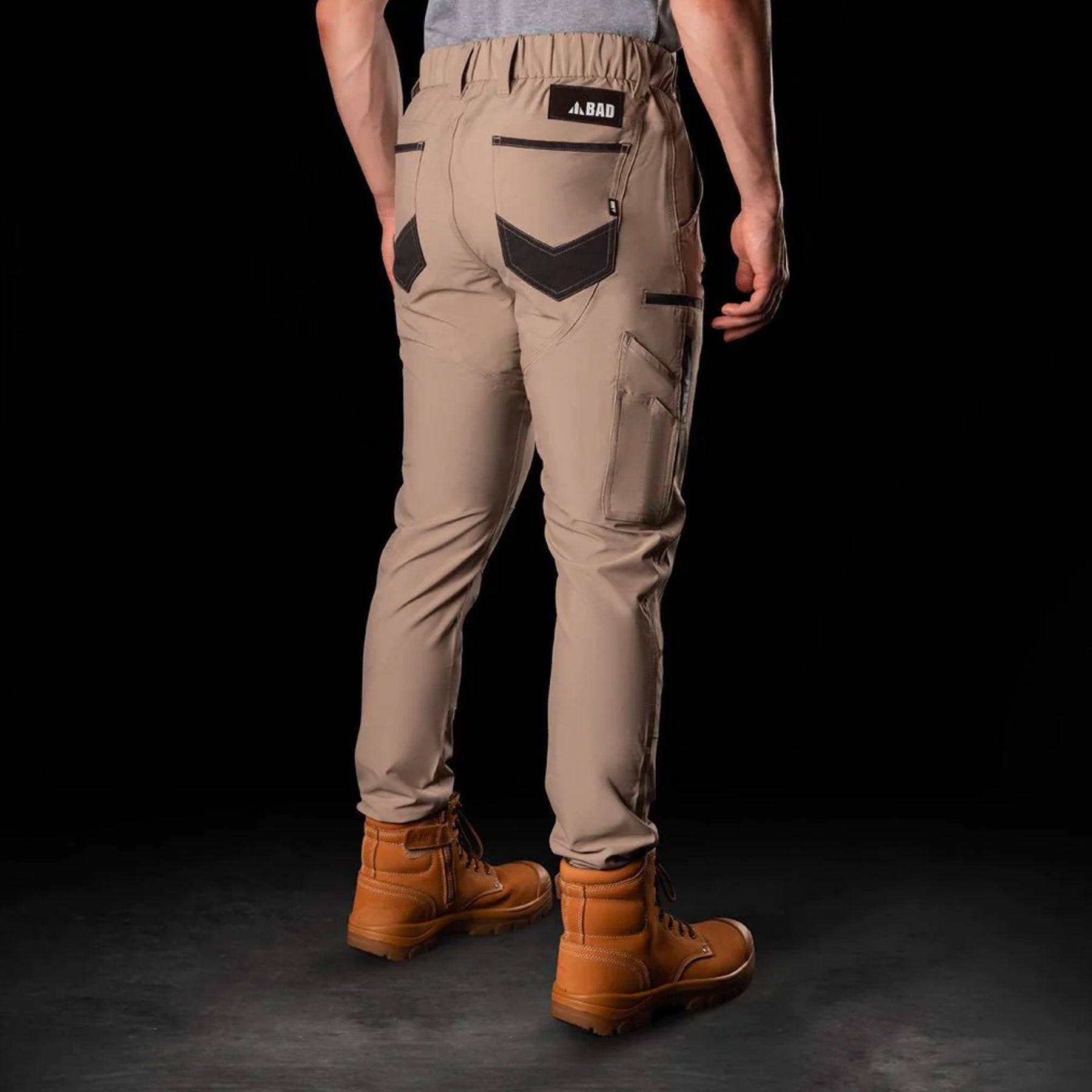 bad workwear next waterproof elastic waist cuffed work pants in khaki