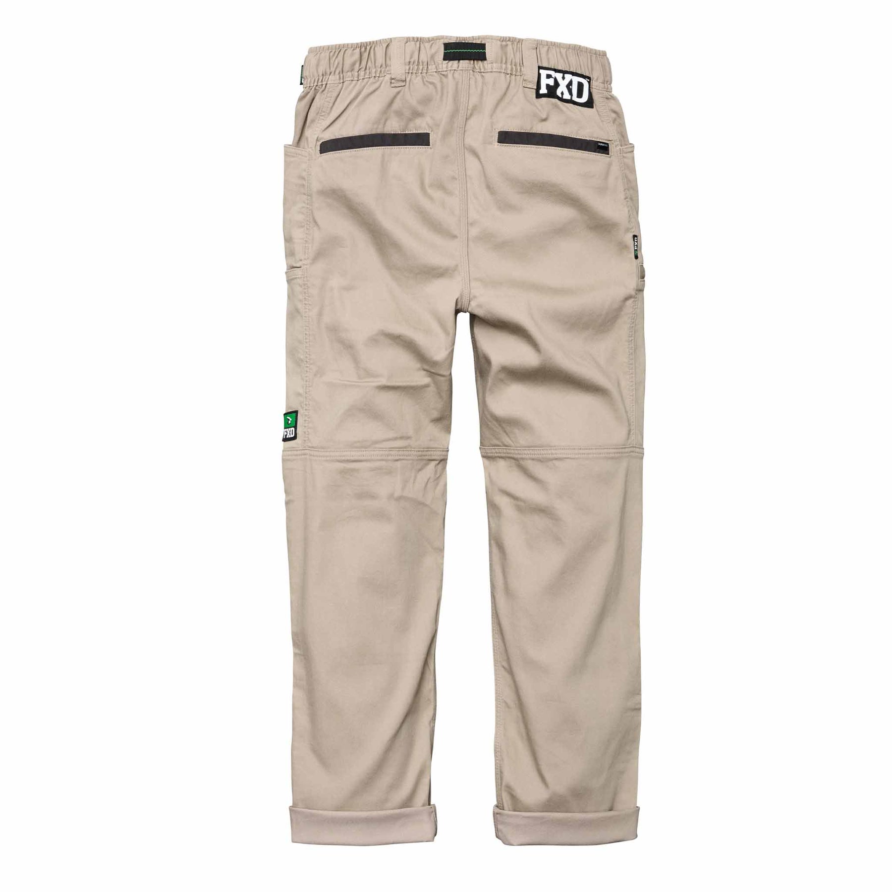 fxd elastic waist work pants in khaki