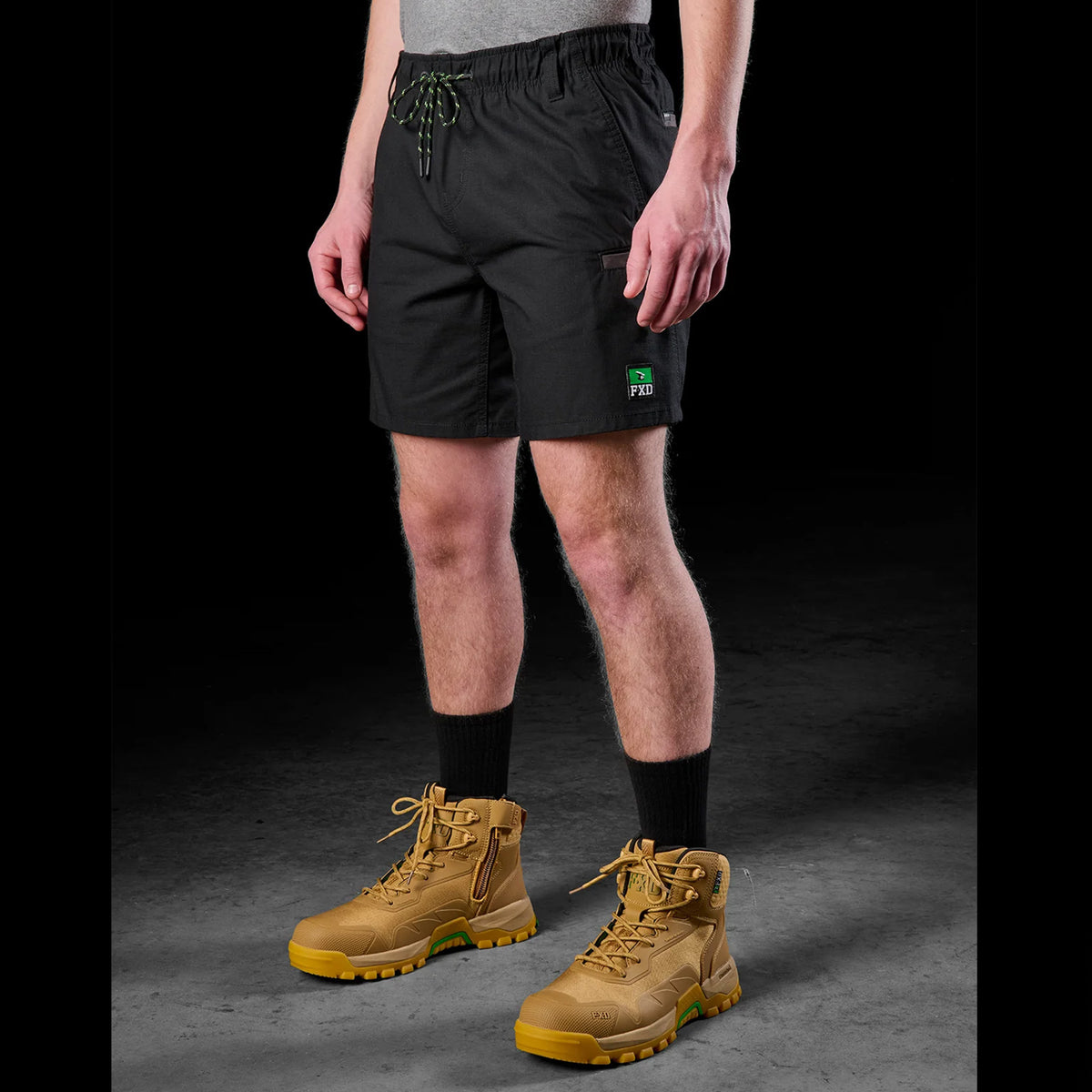 fxd elastic waist utility shorts in black