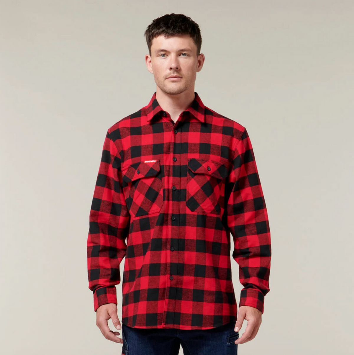 HARD YAKKA LONG SLEEVE CHECK FLANNEL COTTON WORK SHIRT IN RED