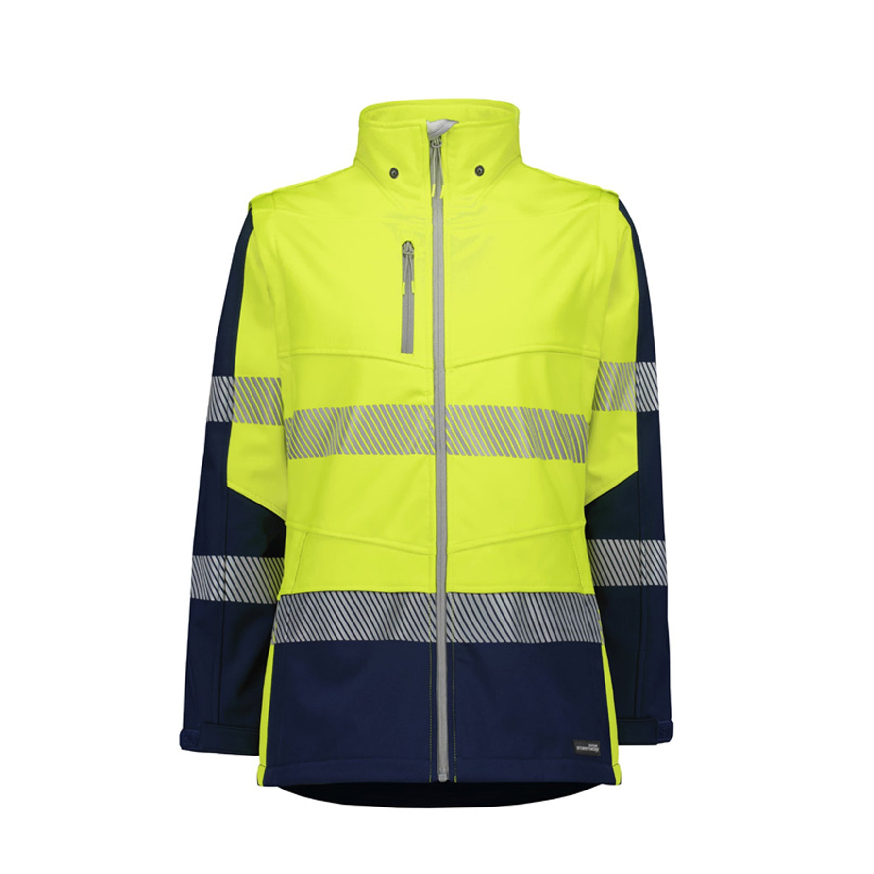 syzmik womens streetworx 2 in 1 stretch softshell jacket in yellow navy