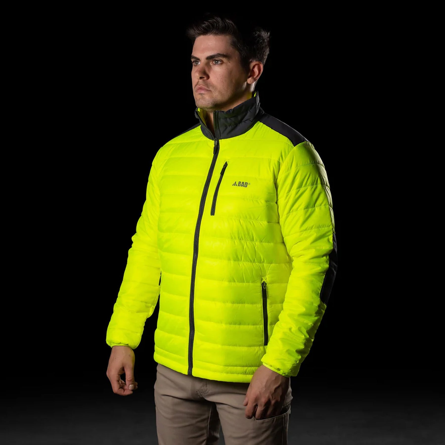 bad down puffer jacket in hi vis yellow