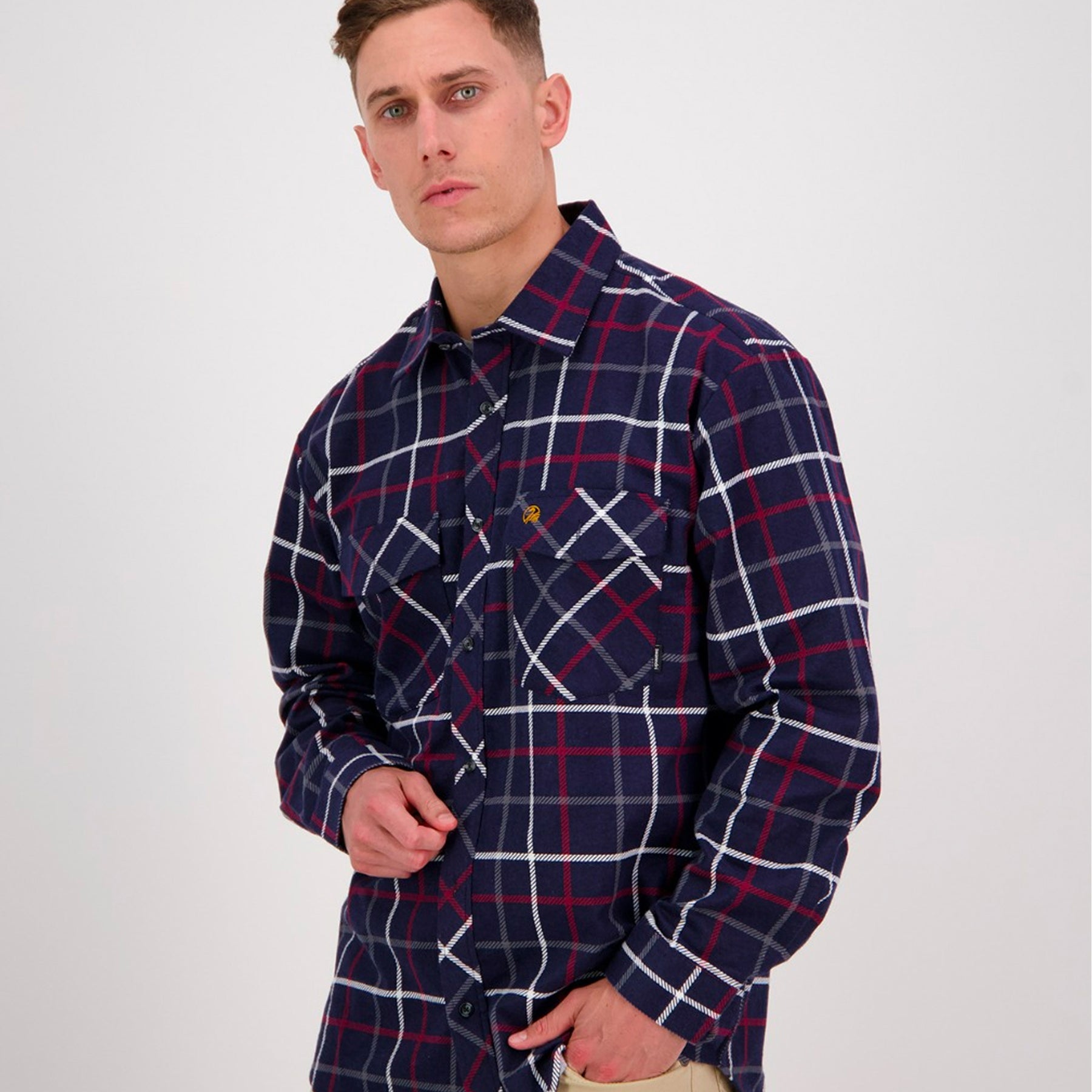 swanndri egmont full placket shirt in navy