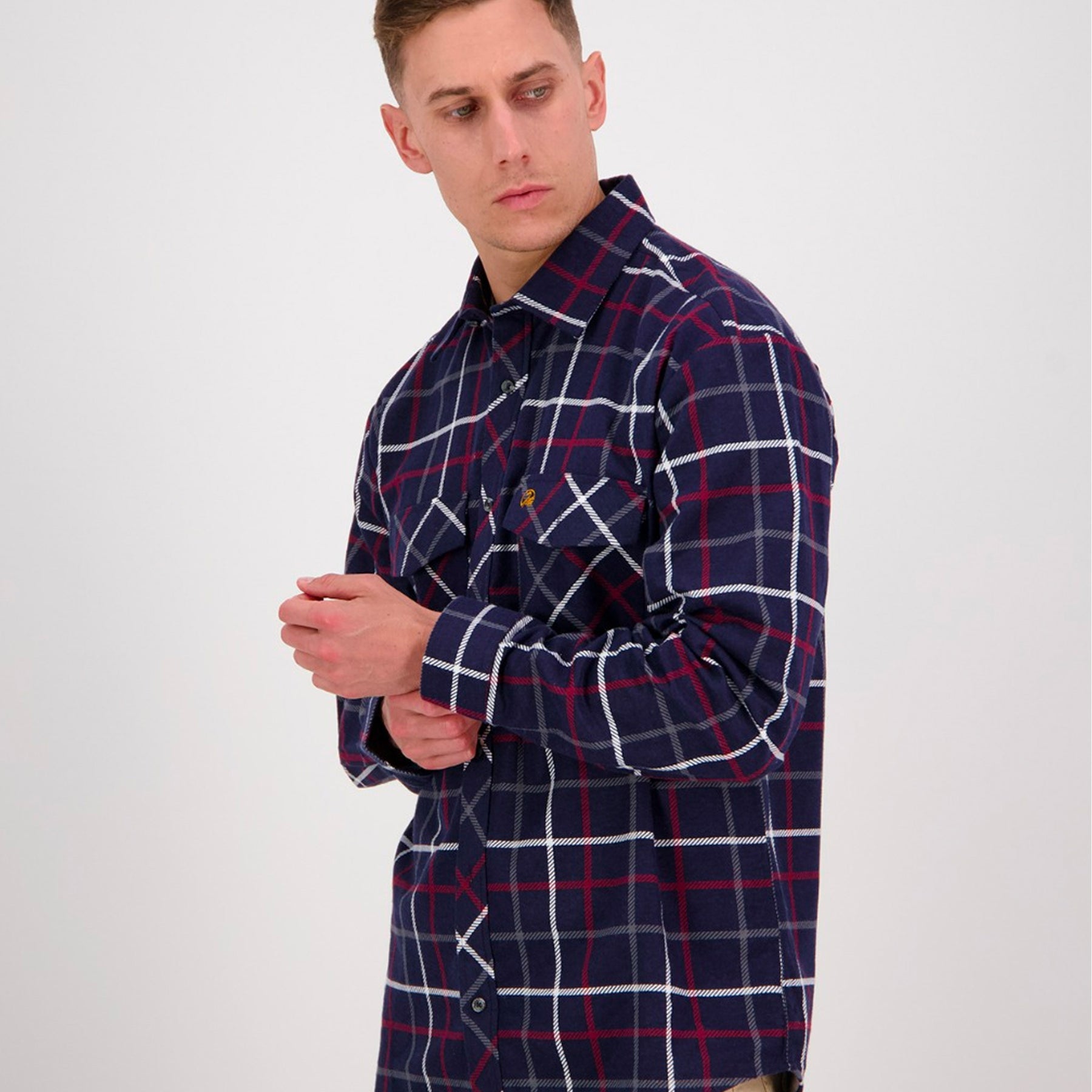 swanndri egmont full placket shirt in navy