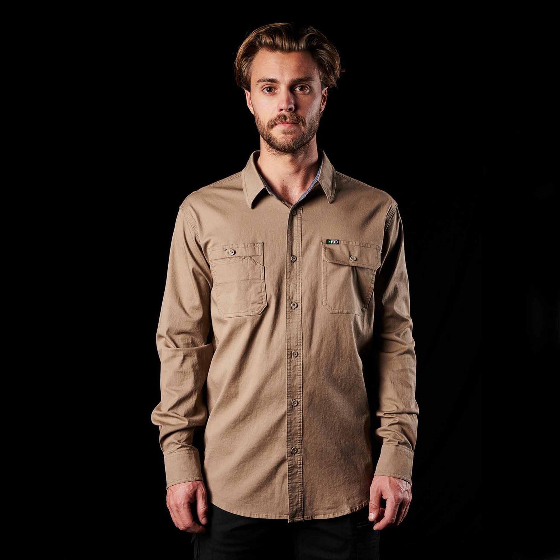 fxd long sleeve work shirt in khaki