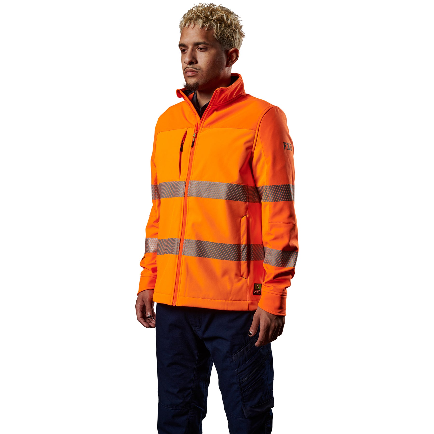 fxd hi vis soft shell tape work jacket in hi vis orange