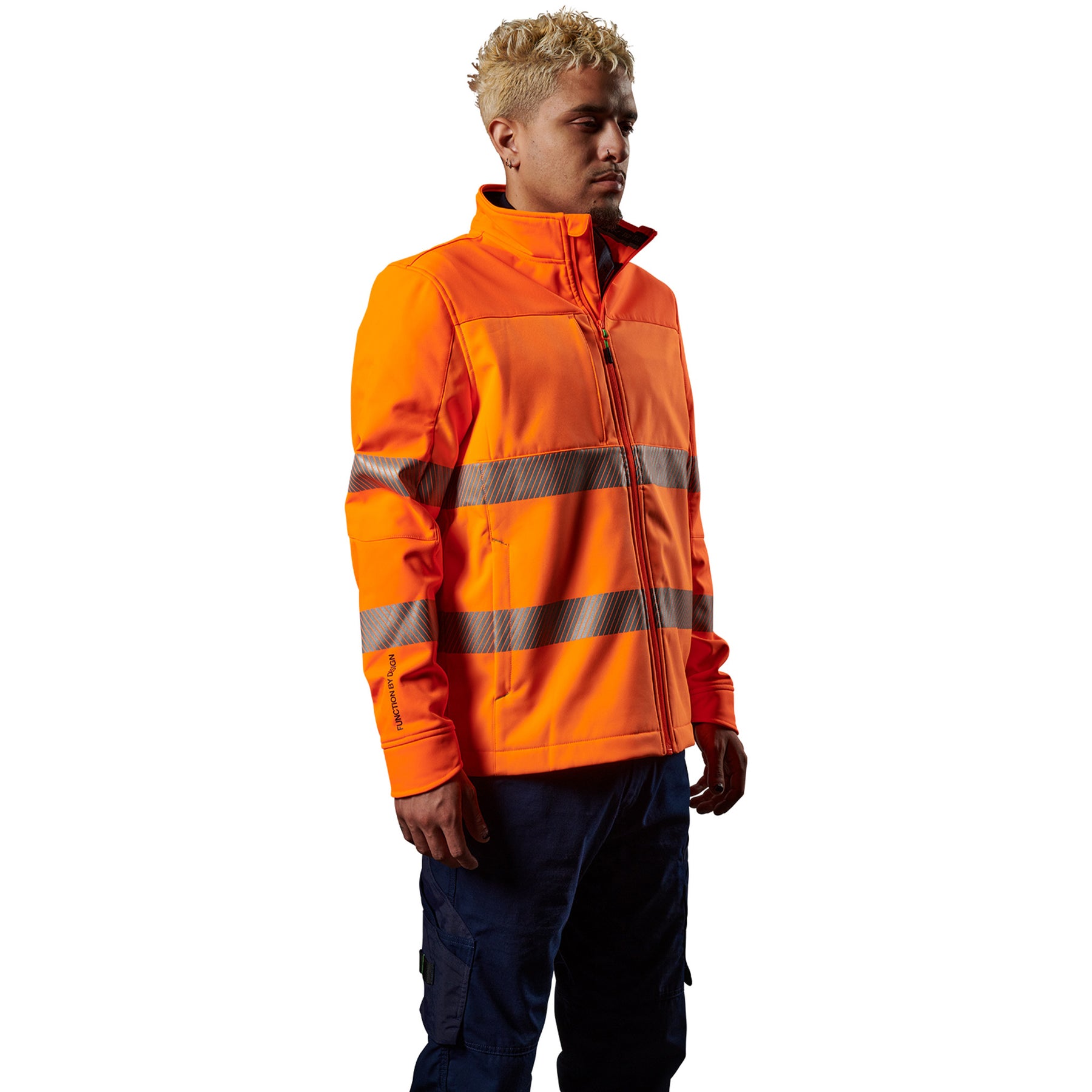 fxd hi vis soft shell tape work jacket in hi vis orange