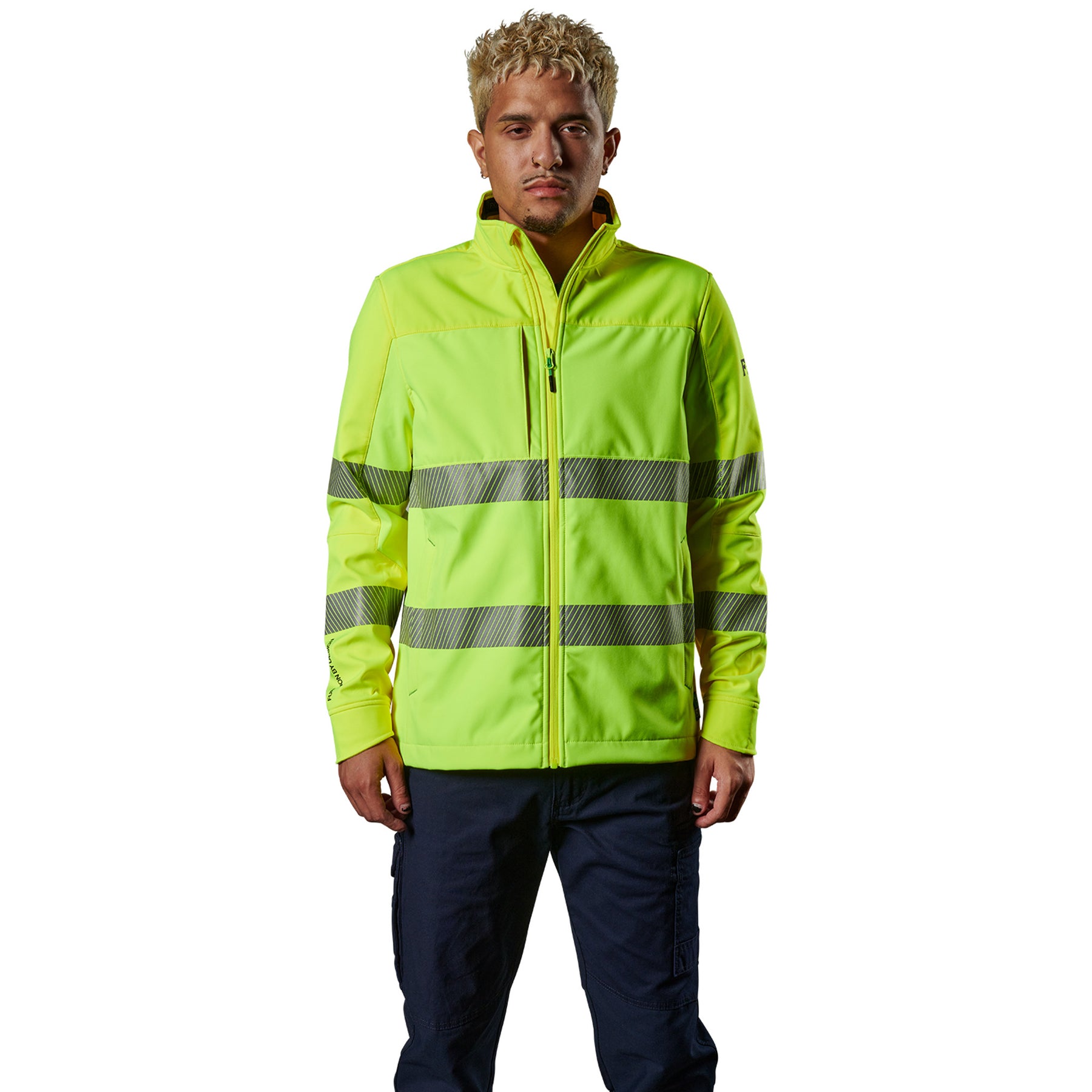 fxd hi vis soft shell tape work jacket in hi vis yellow