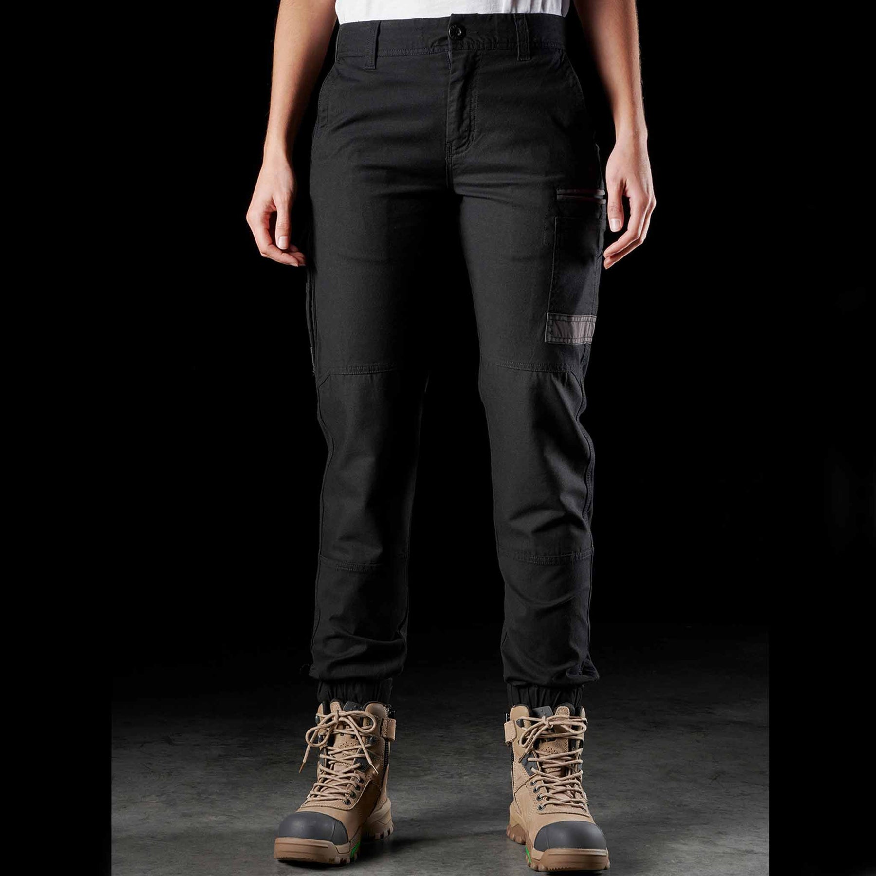 womens cuffed work pants in black