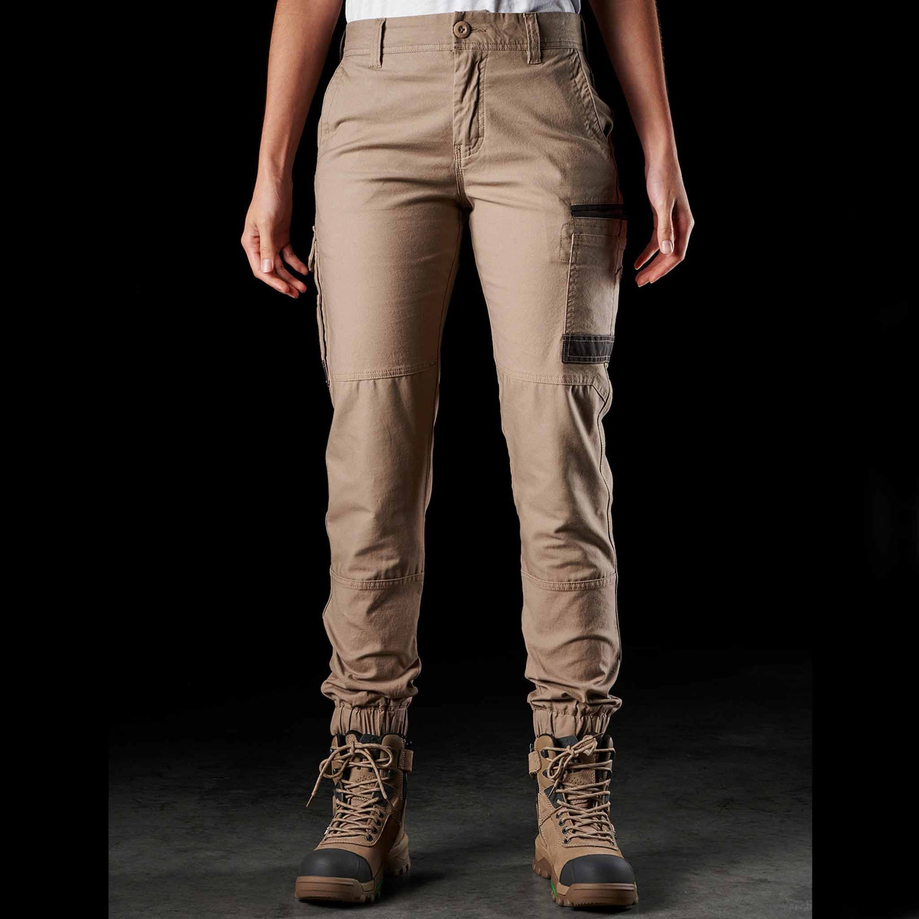 womens cuffed work pants in khaki