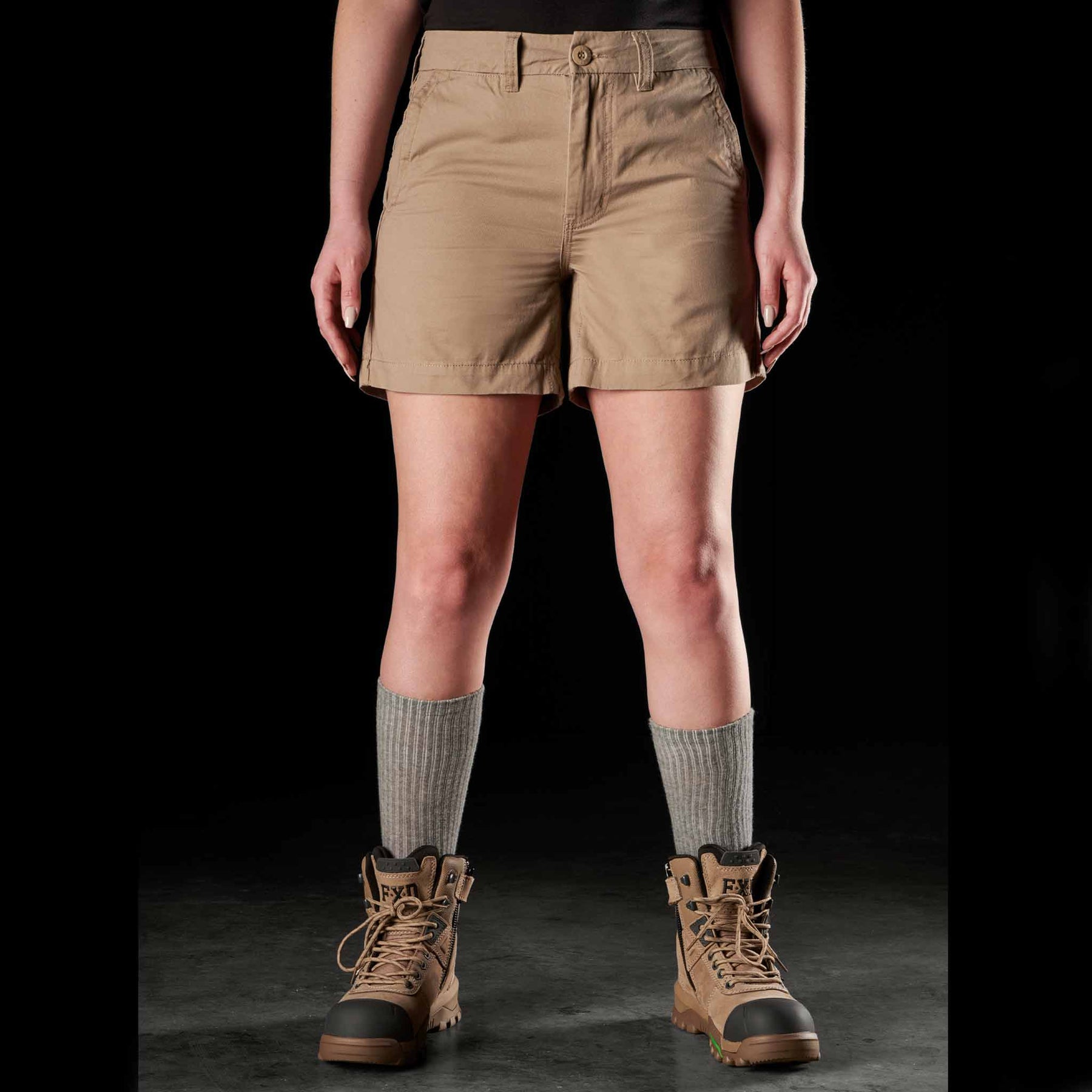 fxd womens short work shorts in khaki