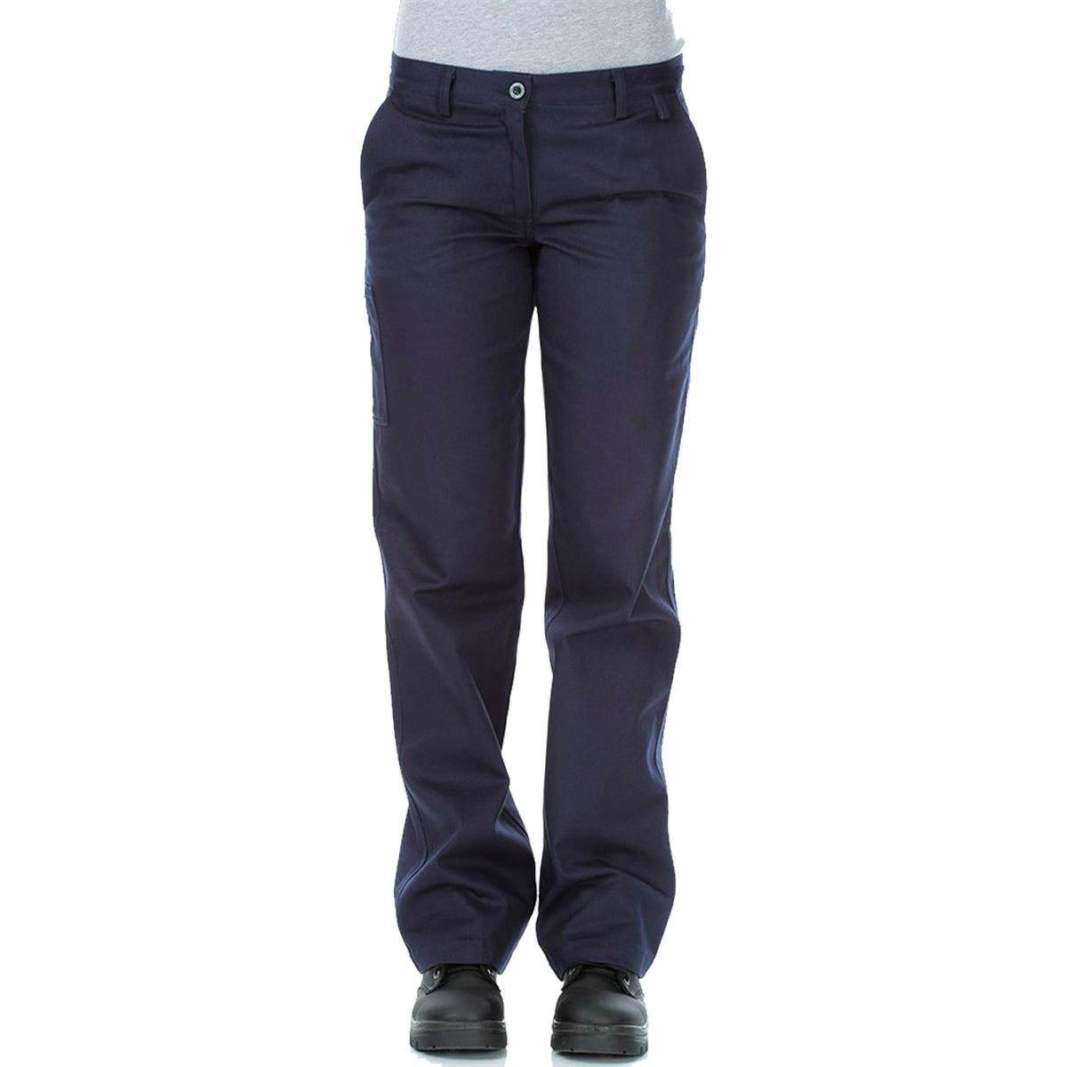 ladies cotton drill work pants in navy