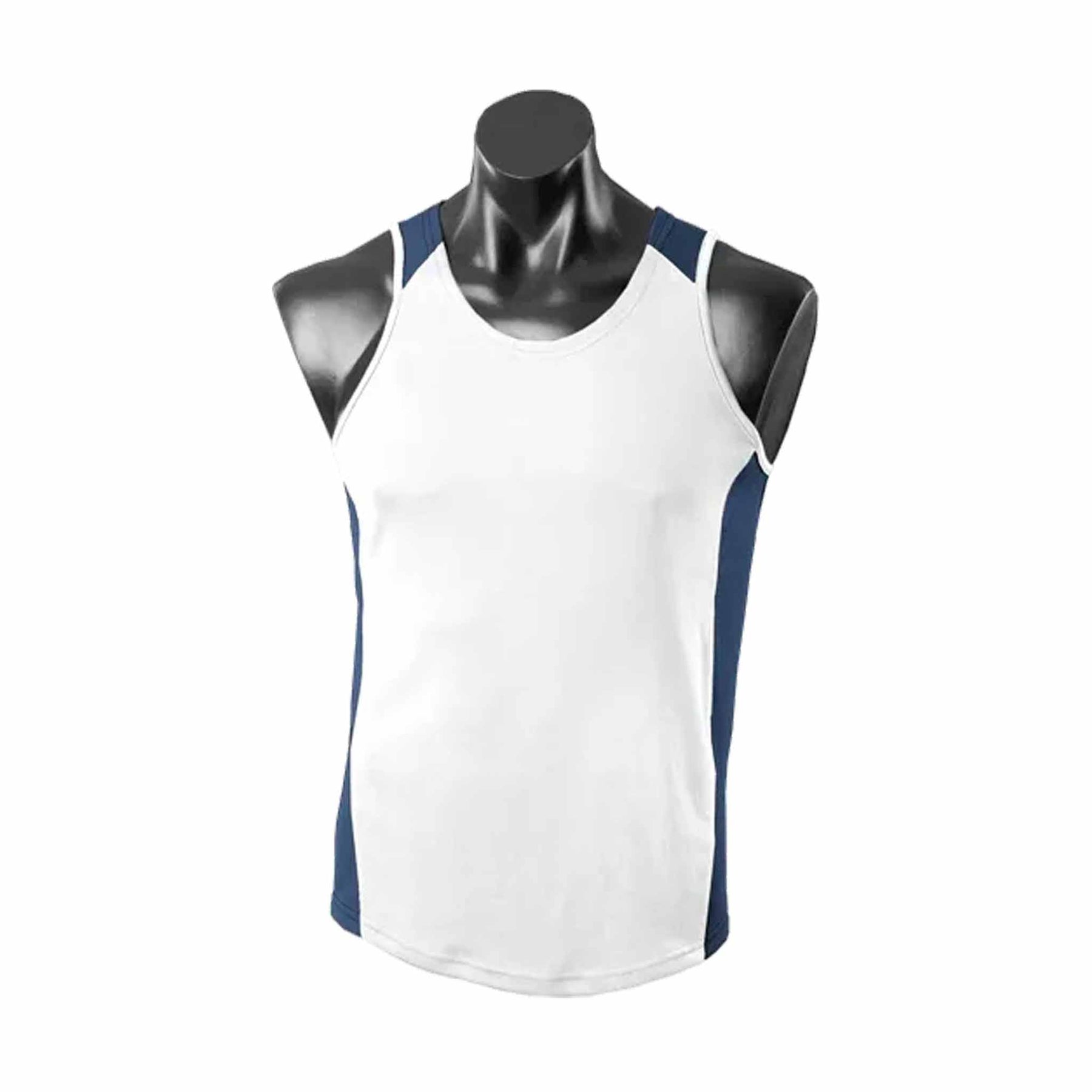 aussie pacific mens premier singlets in white navy