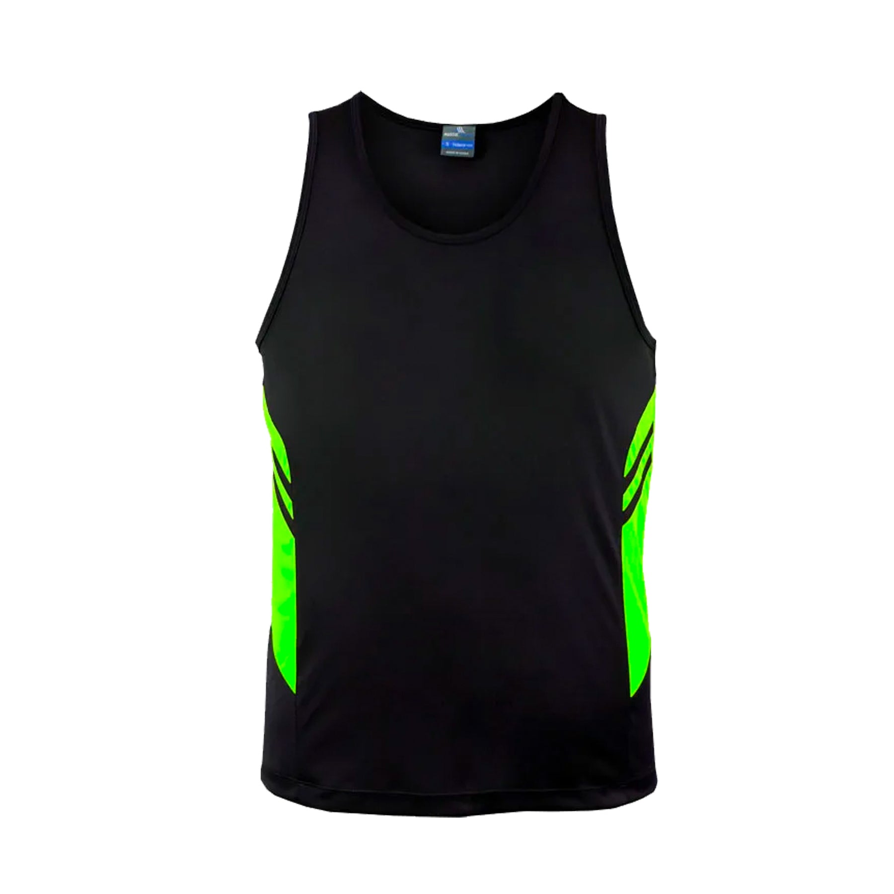 tasman mens singlet in black neon green