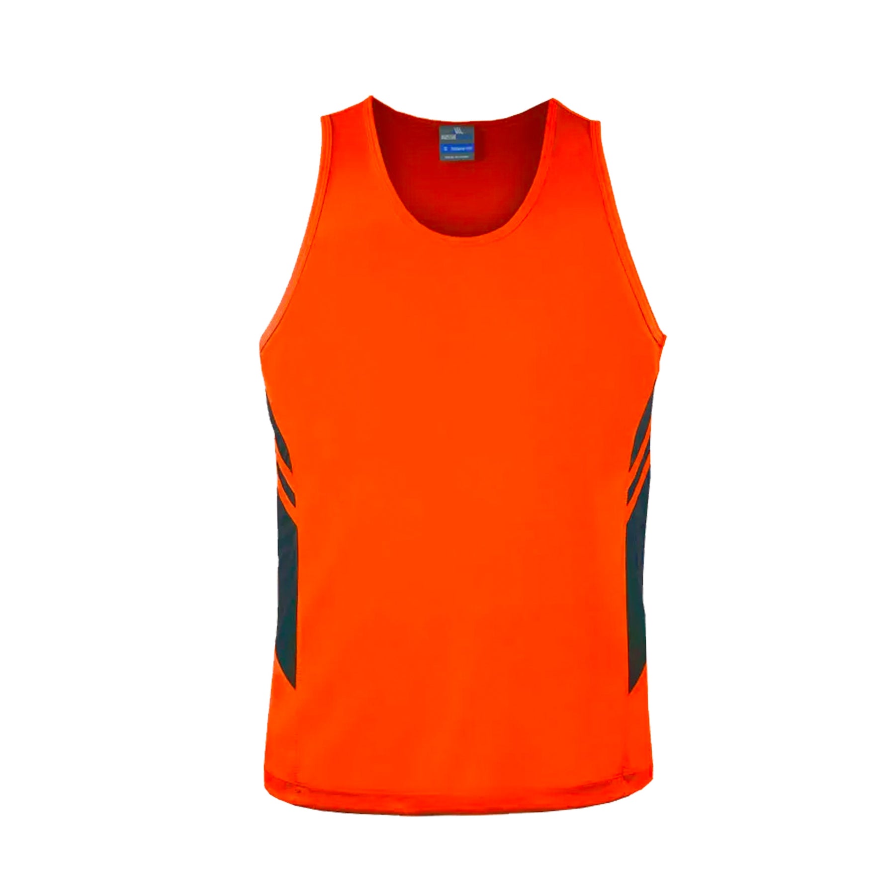 tasman mens singlet in neon orange slate