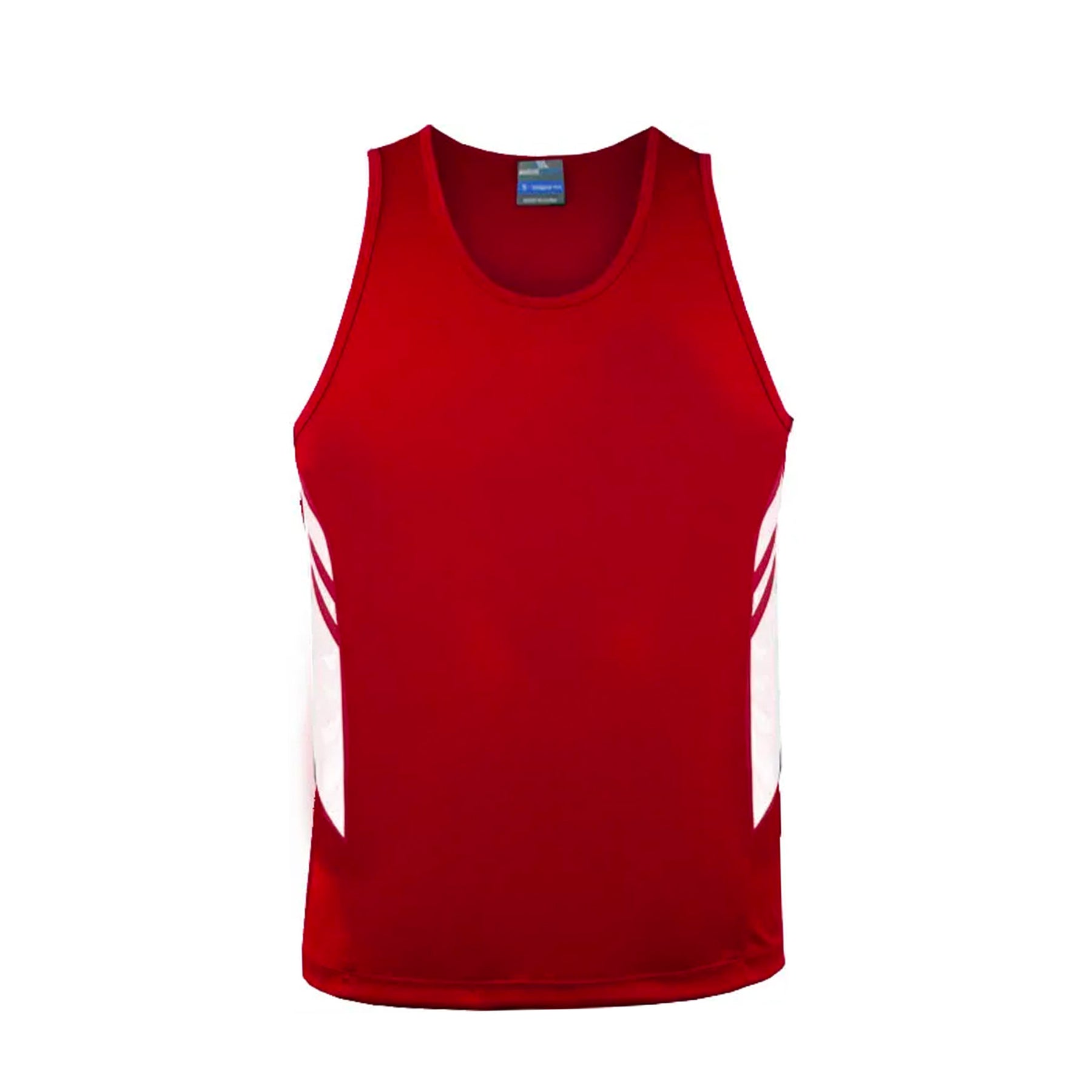 tasman mens singlets in red white