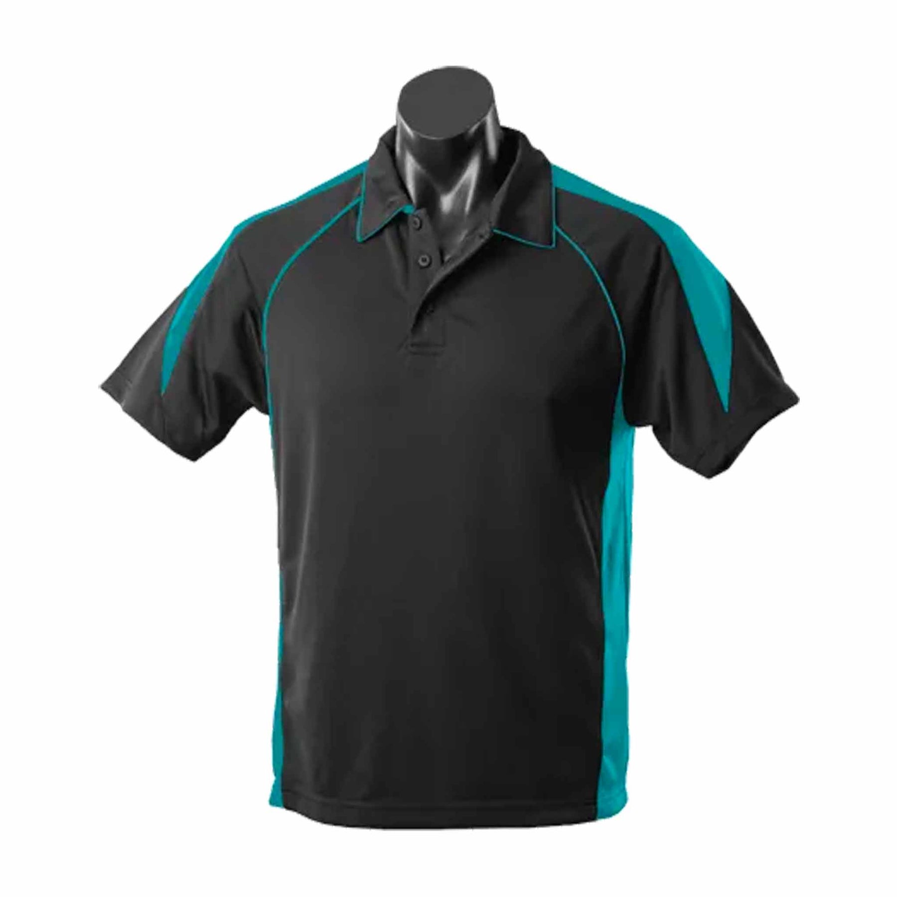 PREMIER MENS POLOS - BLACK/ASSORTED CONTRAST COLOUR - 1301