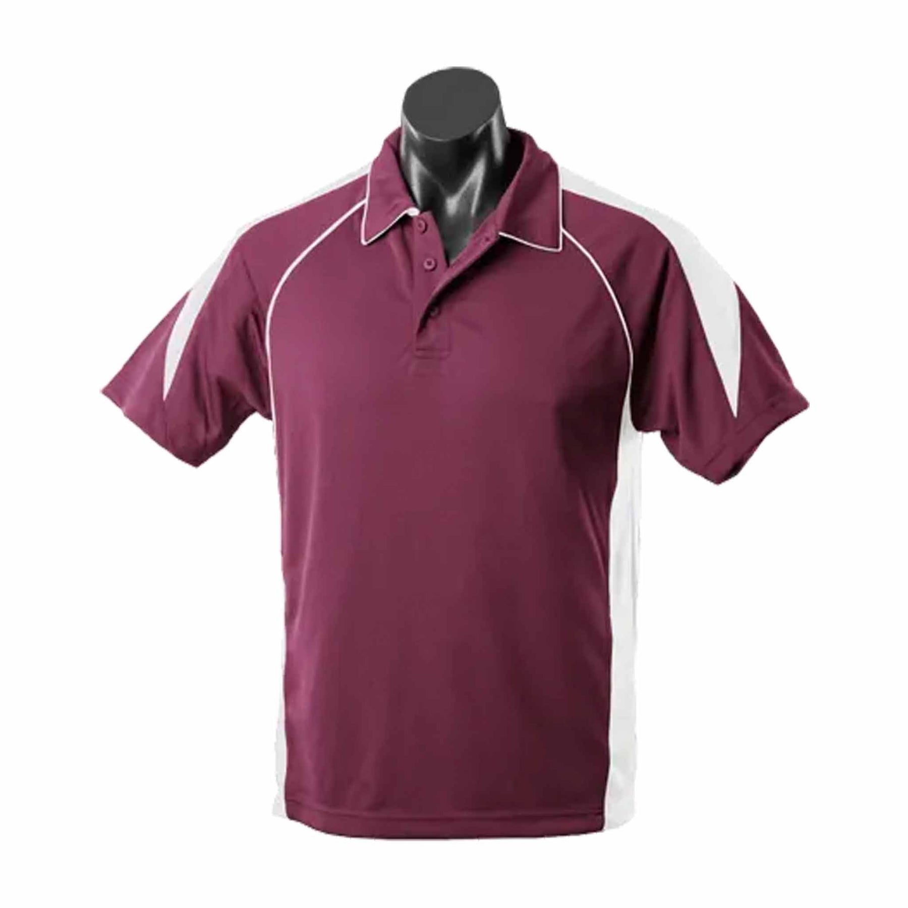 aussie pacific premier mens polo in burgundy white