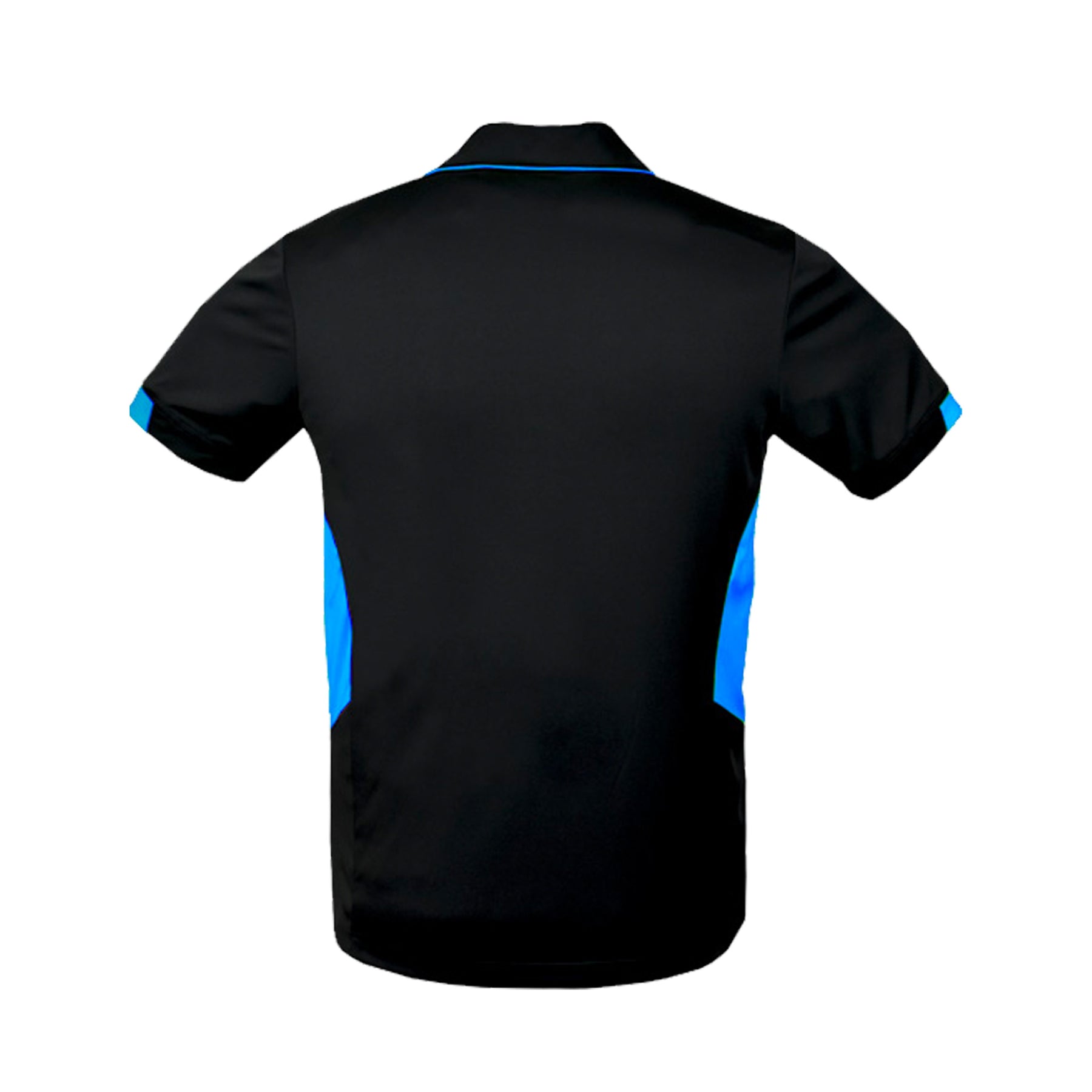 back of mens tasman polo in black cyan