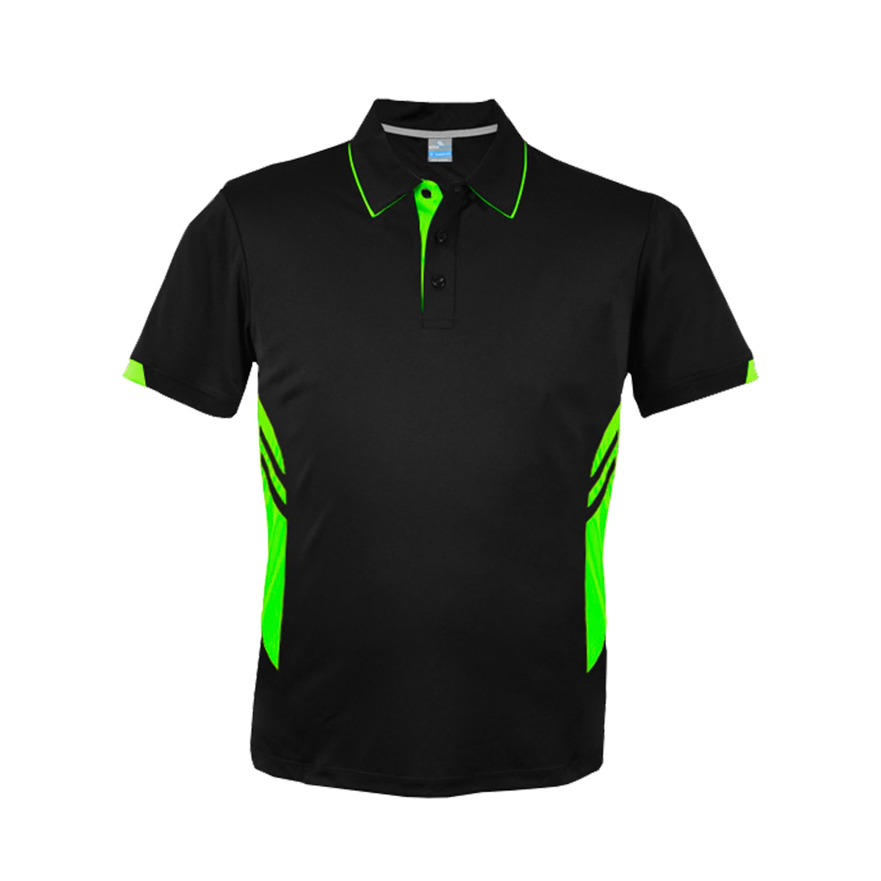 mens tasman polo in black neon green