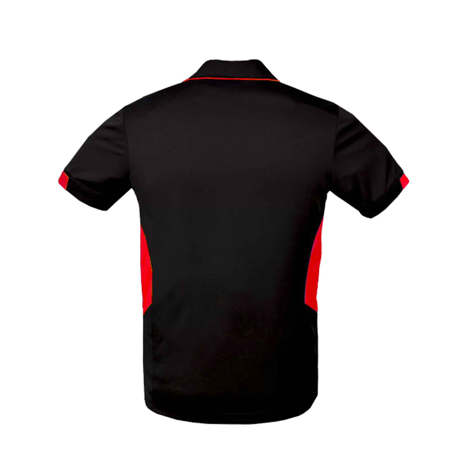 back of mens tasman polo in black red