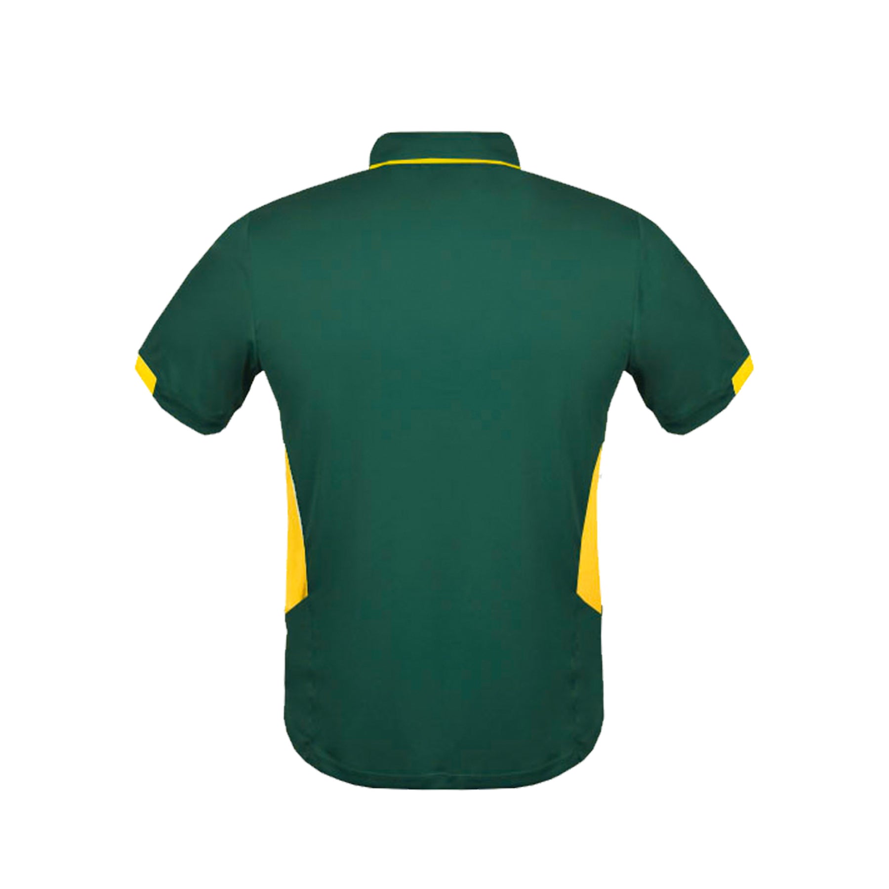 back of mens tasman polo in bottle gold