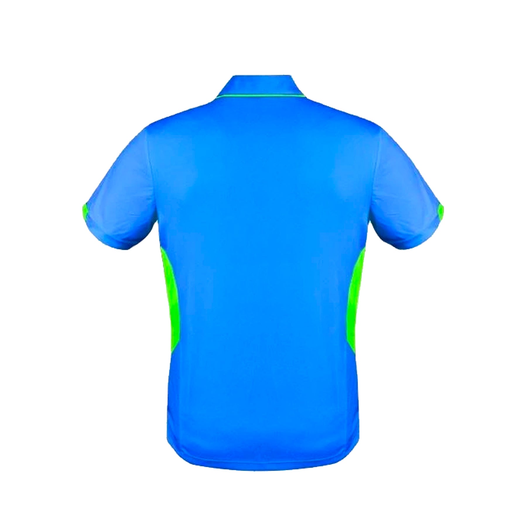 back of mens tasman polo in cyan neon green