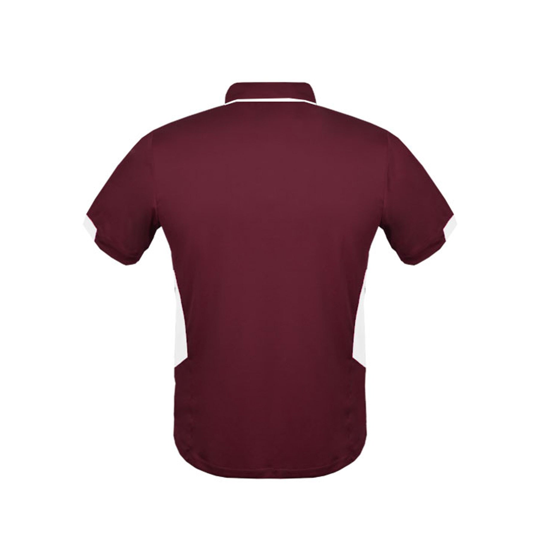 back of mens tasman polo in maroon white